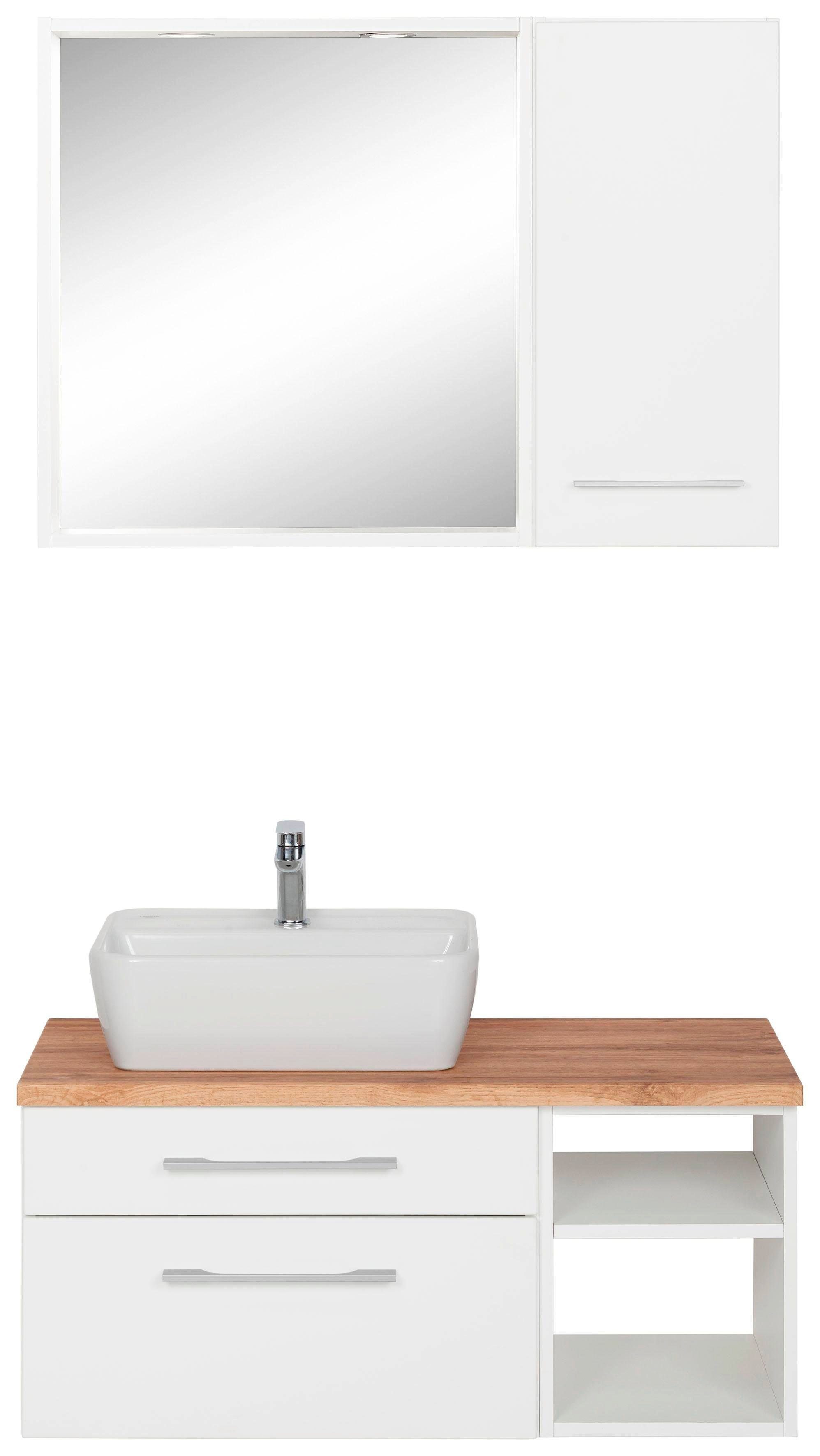 welltime Badmöbel-Set Davos, (3-St), Waschplatz, Hängeschrank und Bad-Spiegel