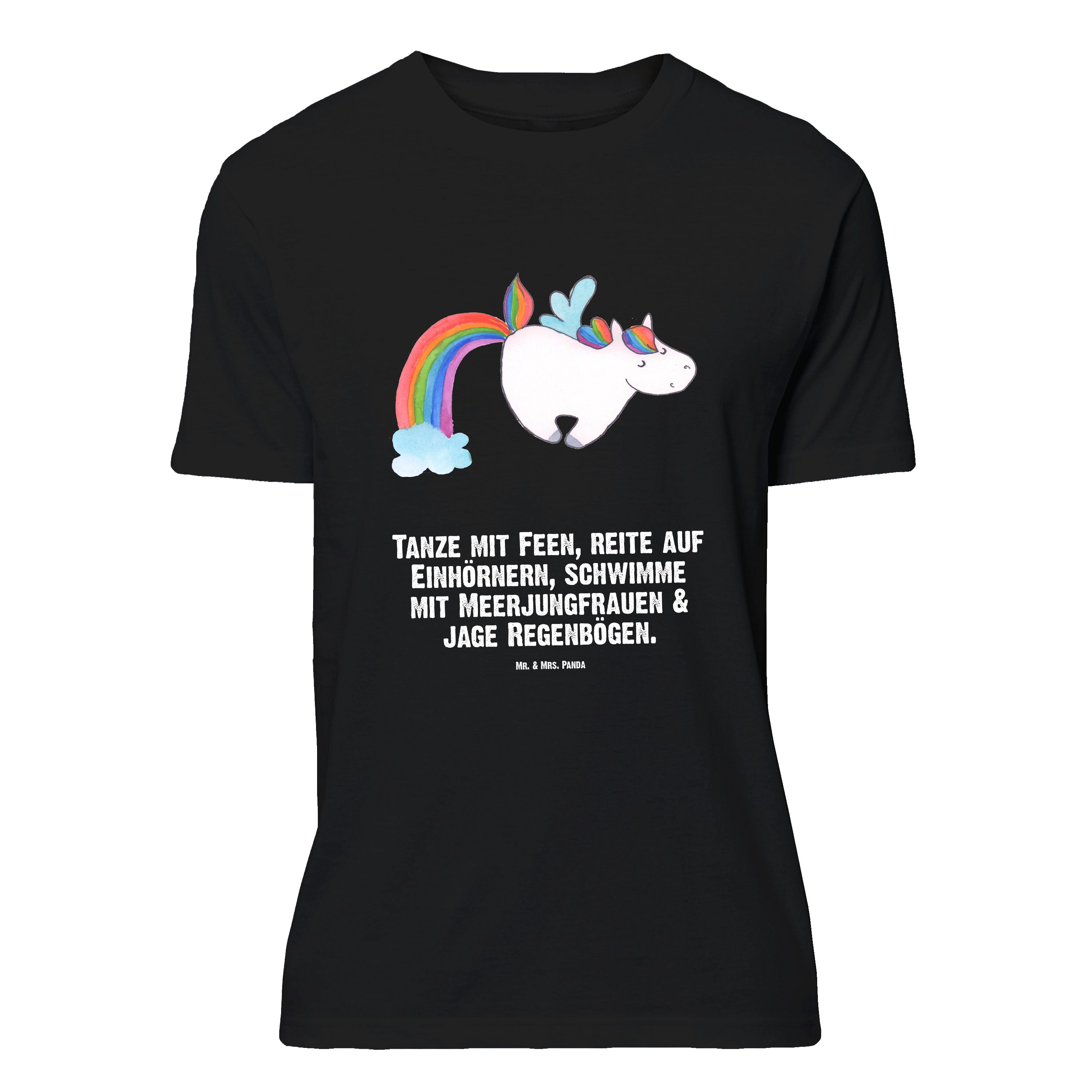 Mr. & Mrs. Panda T-Shirt Einhorn Fliegendes Pferd, Größe L T-Shirt, Schwarz, Tshirt, Regenboge (Packung) Tshirt T-Shirt Regenbogen