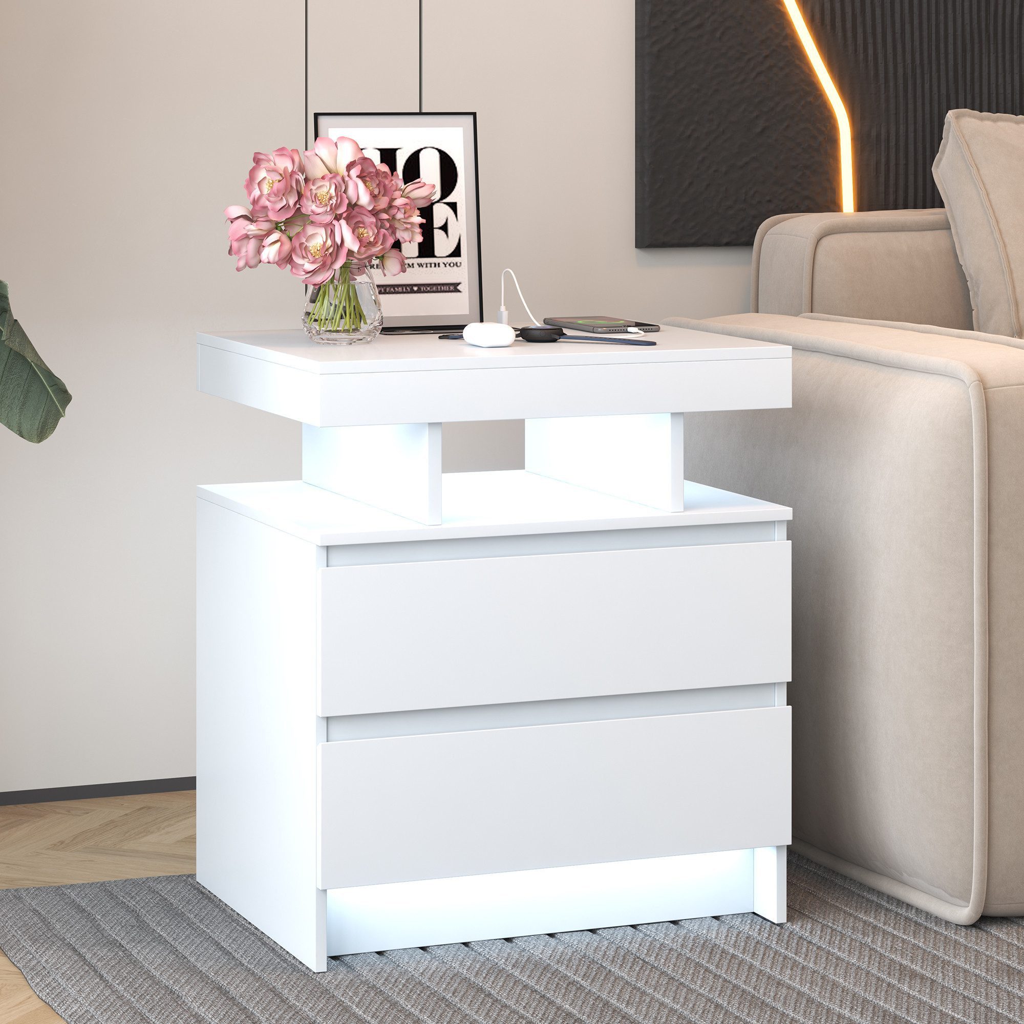 LVSOMT Nachttisch LED Nachttisch mit Ladestation, günstig online kaufen