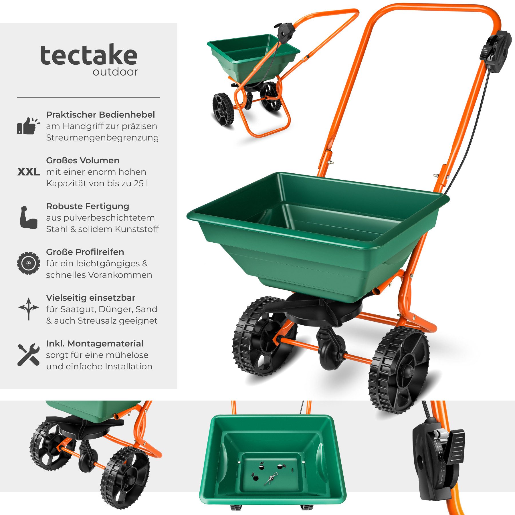 tectake Streuwagen Handstreuer, 25 l Füllmenge, 25 l