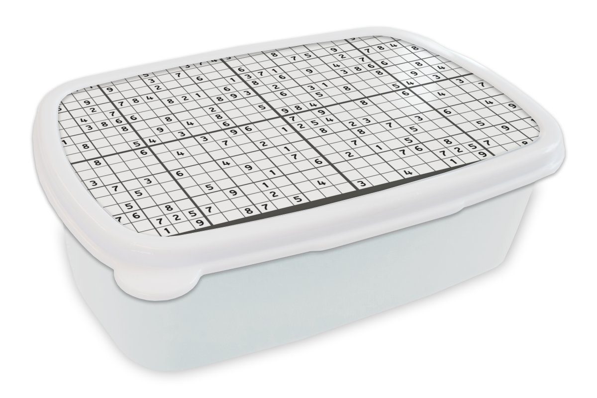 MuchoWow Lunchbox Sudoku - Puzzle - Muster, Kunststoff, (2-tlg), Brotbox für Kinder und Erwachsene, Brotdose, für Jungs und Mädchen weiß