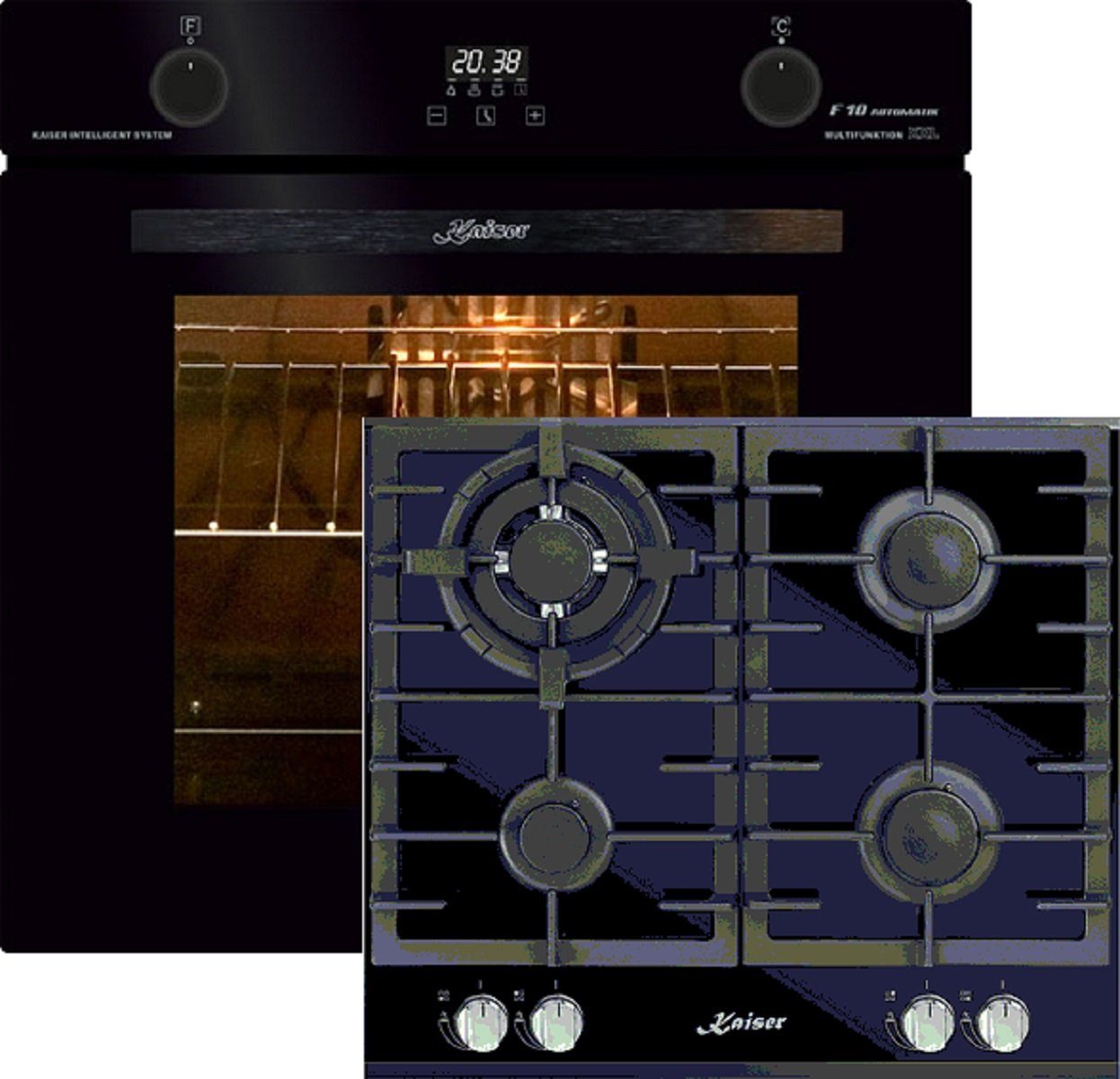 Kaiser Küchengeräte Backofen-Set EH 6367+KCG 6380, mit 1-fach-Teleskopauszug, Elektro Backofen, Autark, 79L, 10Funktionen+ Gaskochfeld 60cm