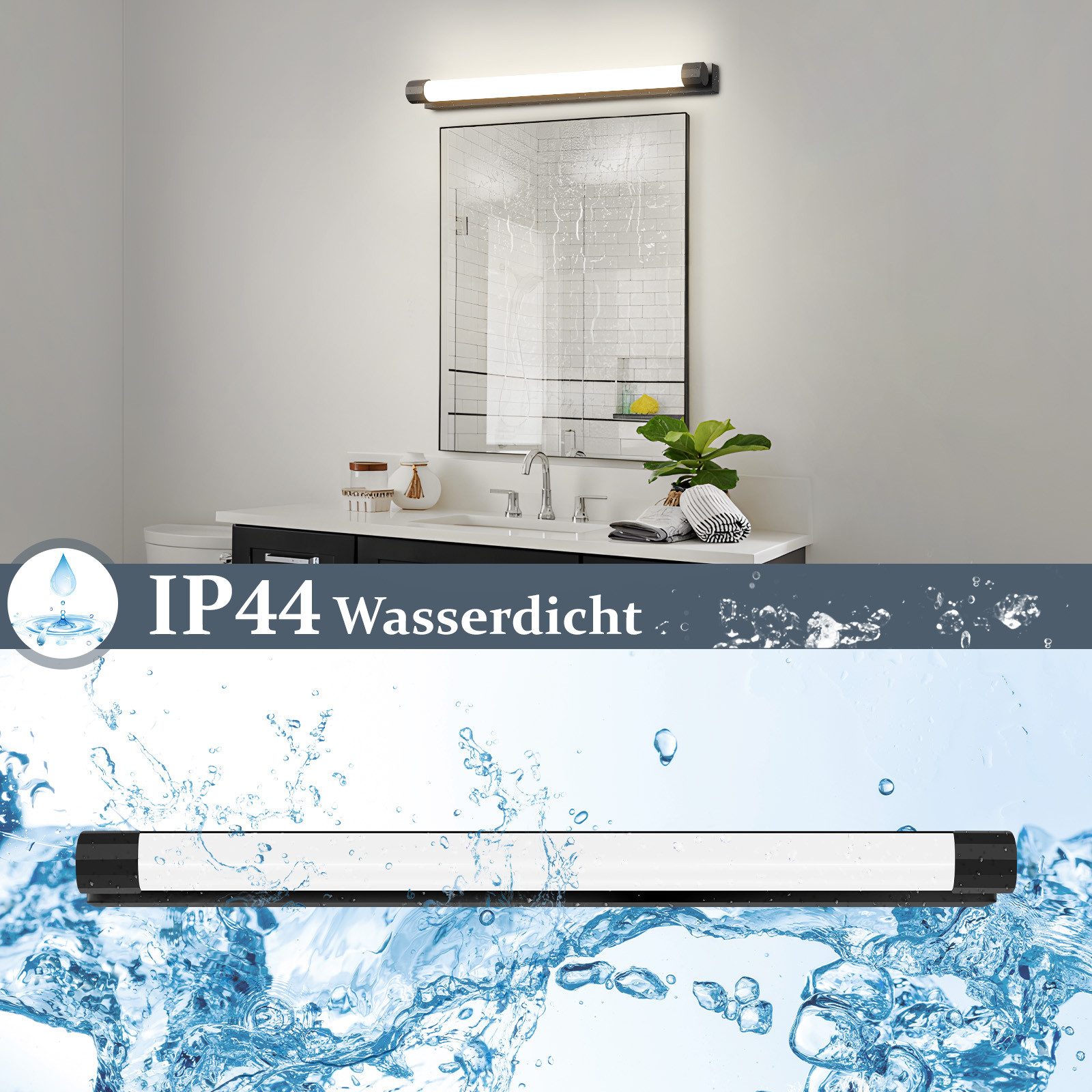 ZMH LED Spiegelleuchte 50CM Spiegellampe Badezimmer Schwarz, LED fest integriert – Bild 3 von 5