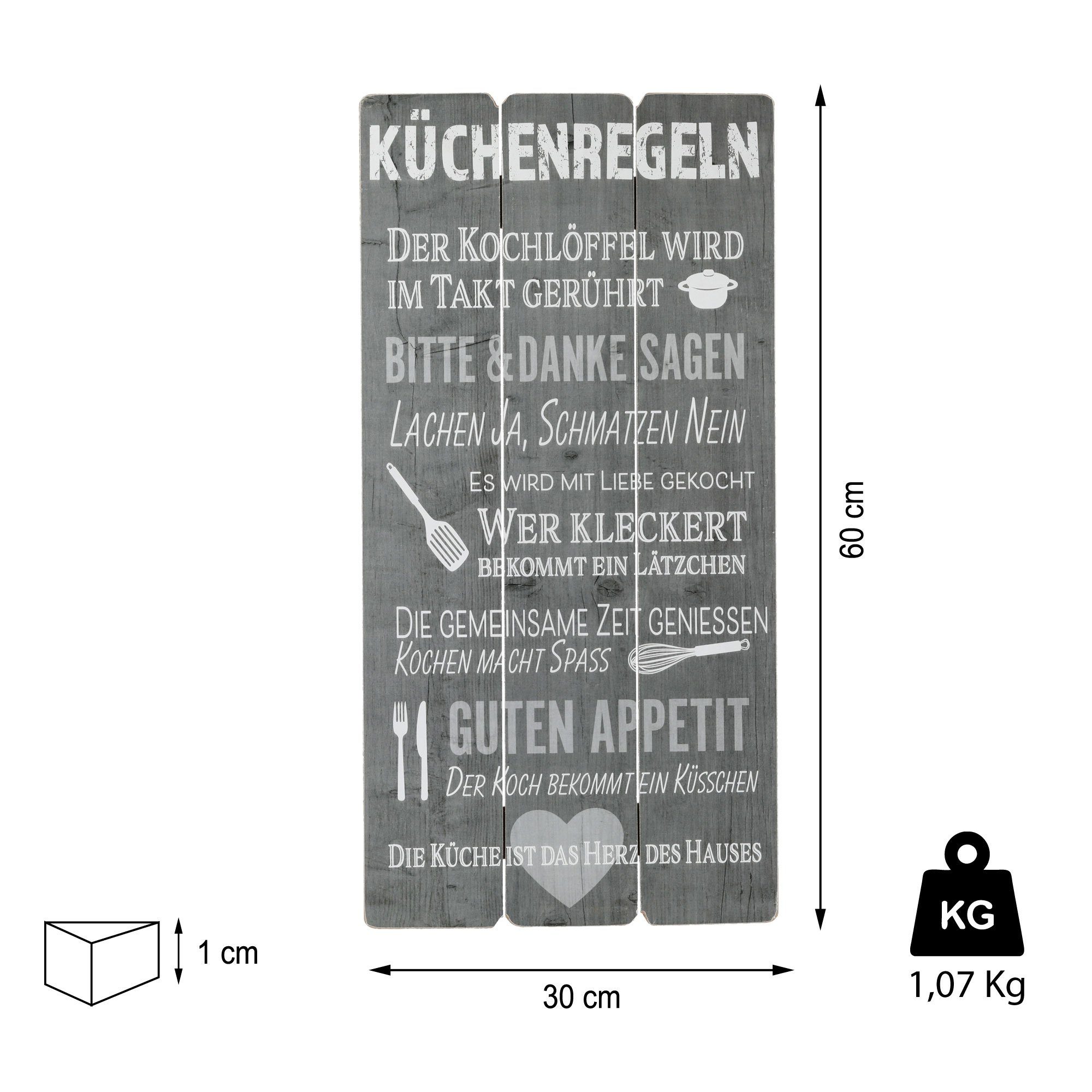 CEPEWA Kunstdruck Plankenschild Wandbild grau Shabby Küchenregeln, Küchenre günstig online kaufen