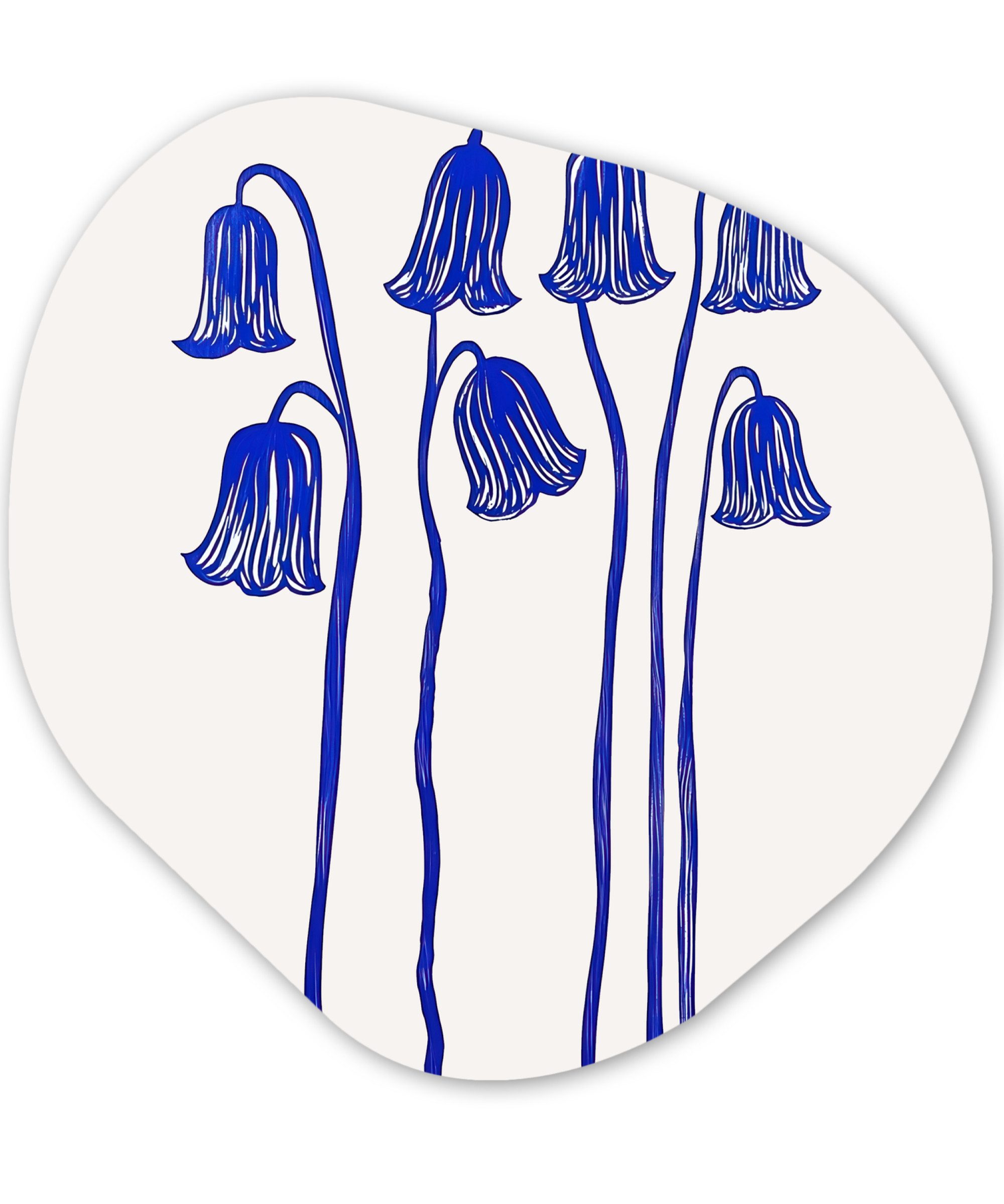 MuchoWow Gemälde Blumen - Blau - Linien - Blütenblätter, Fotodruck (1 St), Wandbild Abstrakt, Wohnzimmer Schlafzimmer Wanddekoration, 40x40 cm