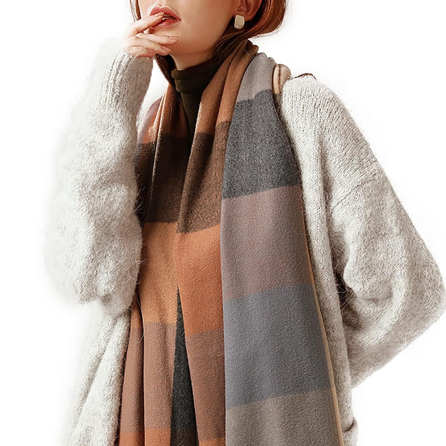 LuxusKollektion Strickschal XXL Strickschal Karo Warm Weich, (1-St)