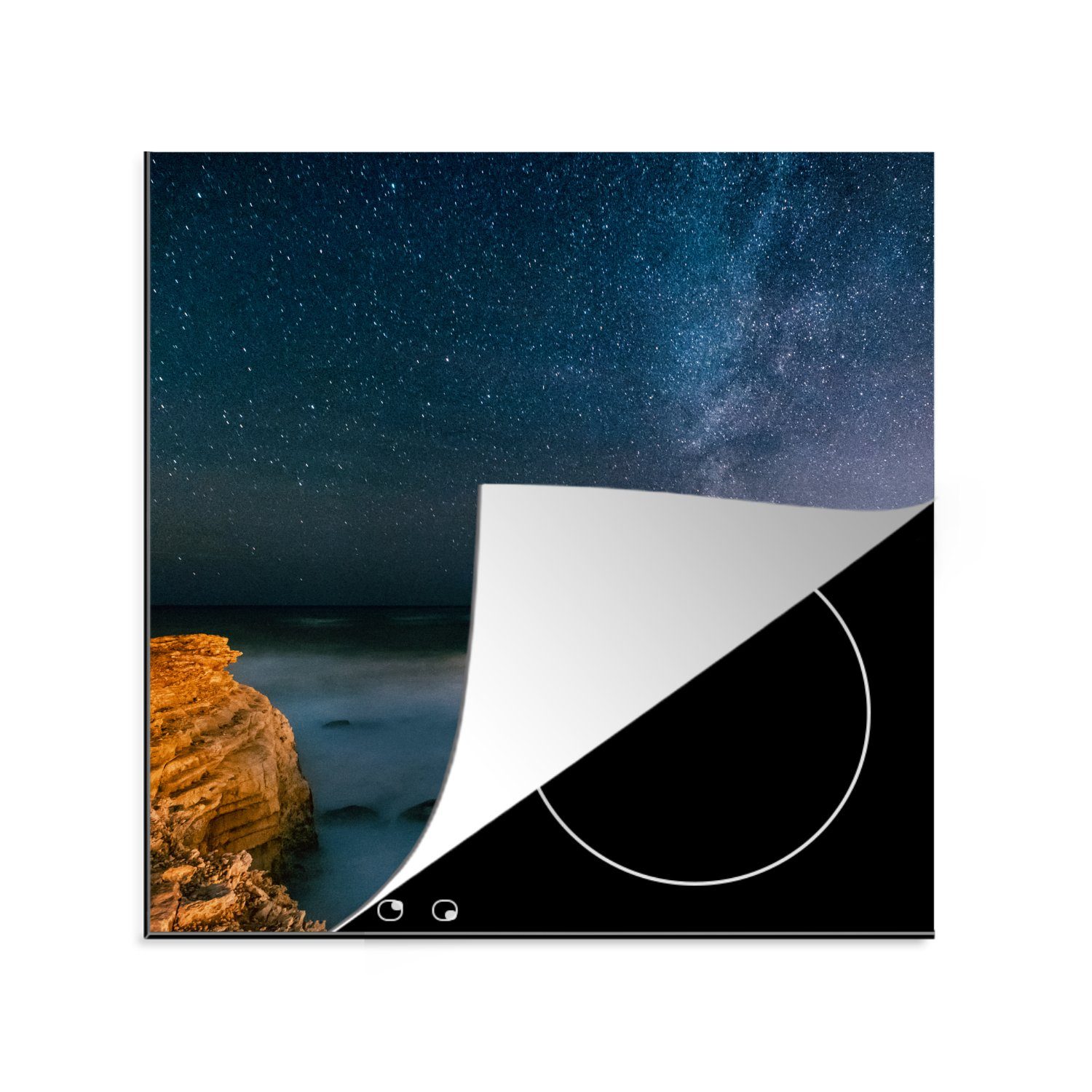 MuchoWow Herdblende-/Abdeckplatte Ein verlassenes Schiff unter einem Sternenhimmel auf Zypern, Vinyl, (1 tlg), 78x78 cm, Ceranfeldabdeckung, Arbeitsplatte für küche