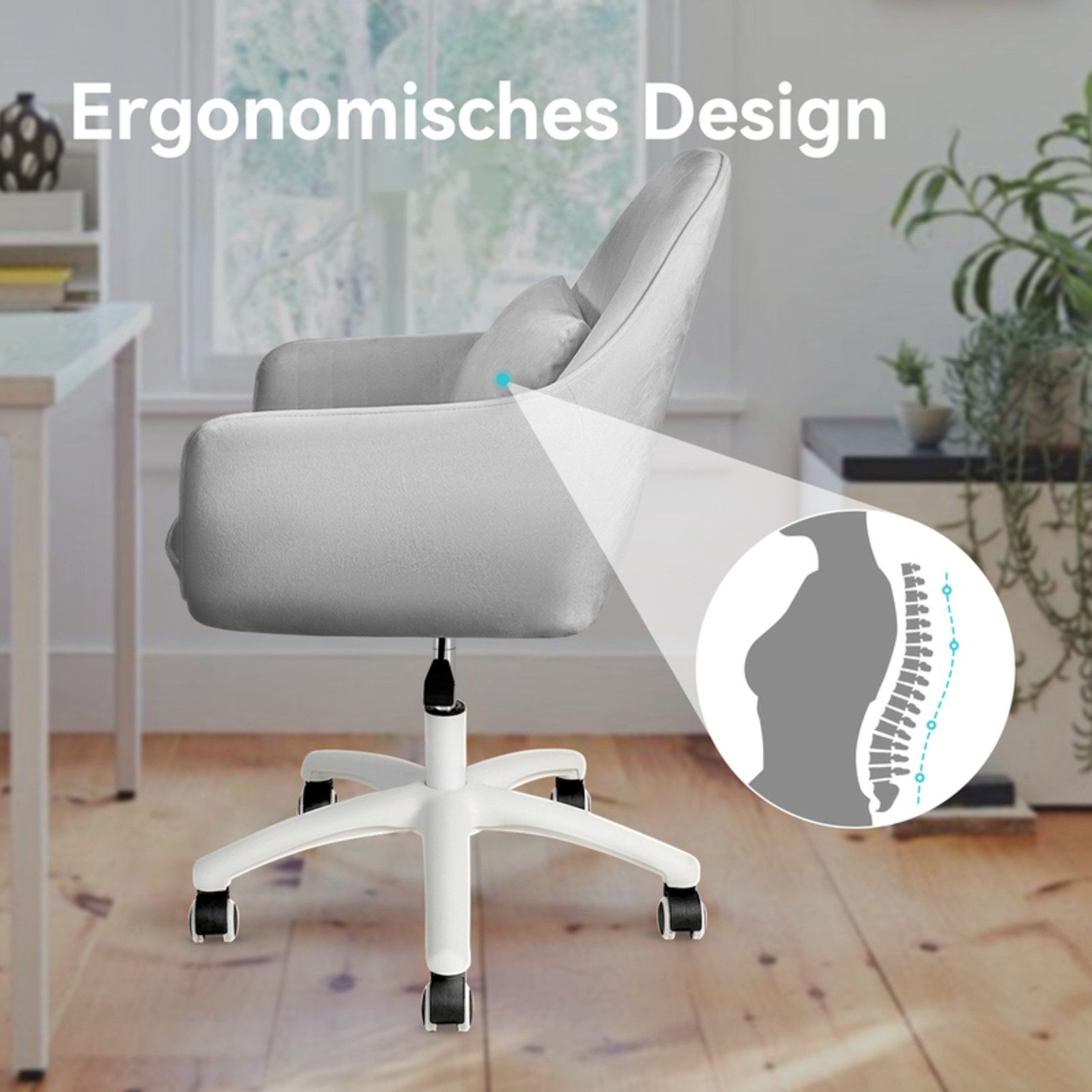 HawthyHome Bürostuhl Ergonomischer Homeoffice-Stuhl, 360° Drehbar & Höhenverstellbar (1 St), Samtbezug mit Kopfkissen, ideal für Arbeitszimmer & Schlafzimmer – Bild 5 von 5