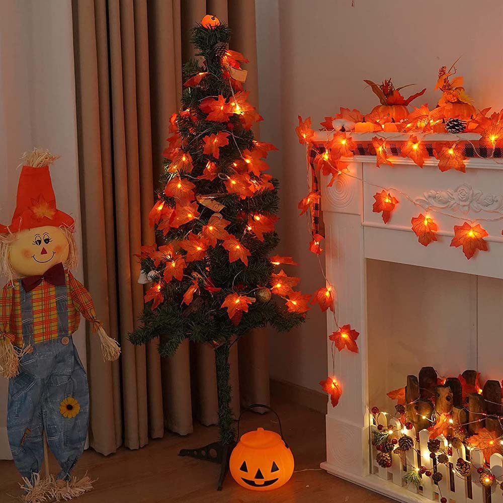 Lapamax LED-Lichterkette Herbst Lichterkette Batterie mit Ahornblättern, 1,5–6M, Halloween Deko, 2 Modi, für Halloween Theme Erntedankfest Weihnachtsfeiern – Bild 3 von 5