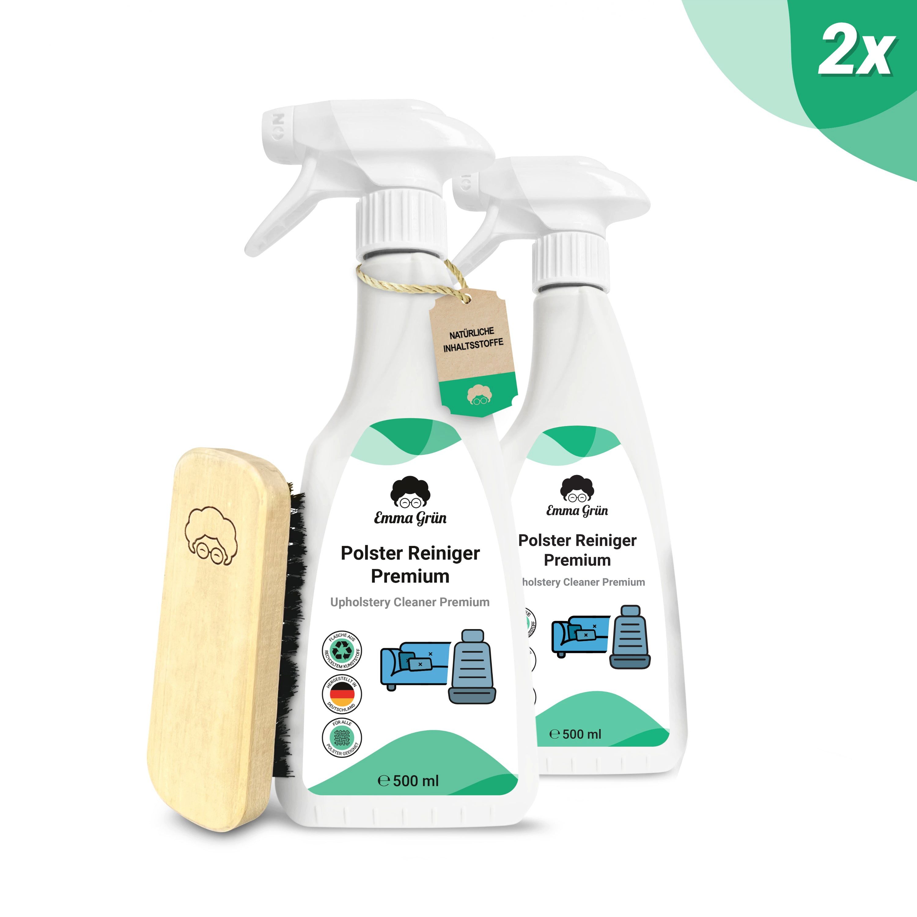 Emma Grün Sofa Reiniger 500 ml mit Polsterbürste Polsterreiniger (für Sofas & Autositze, stark gegen Gerüche & Flecken, aus Deutschland)