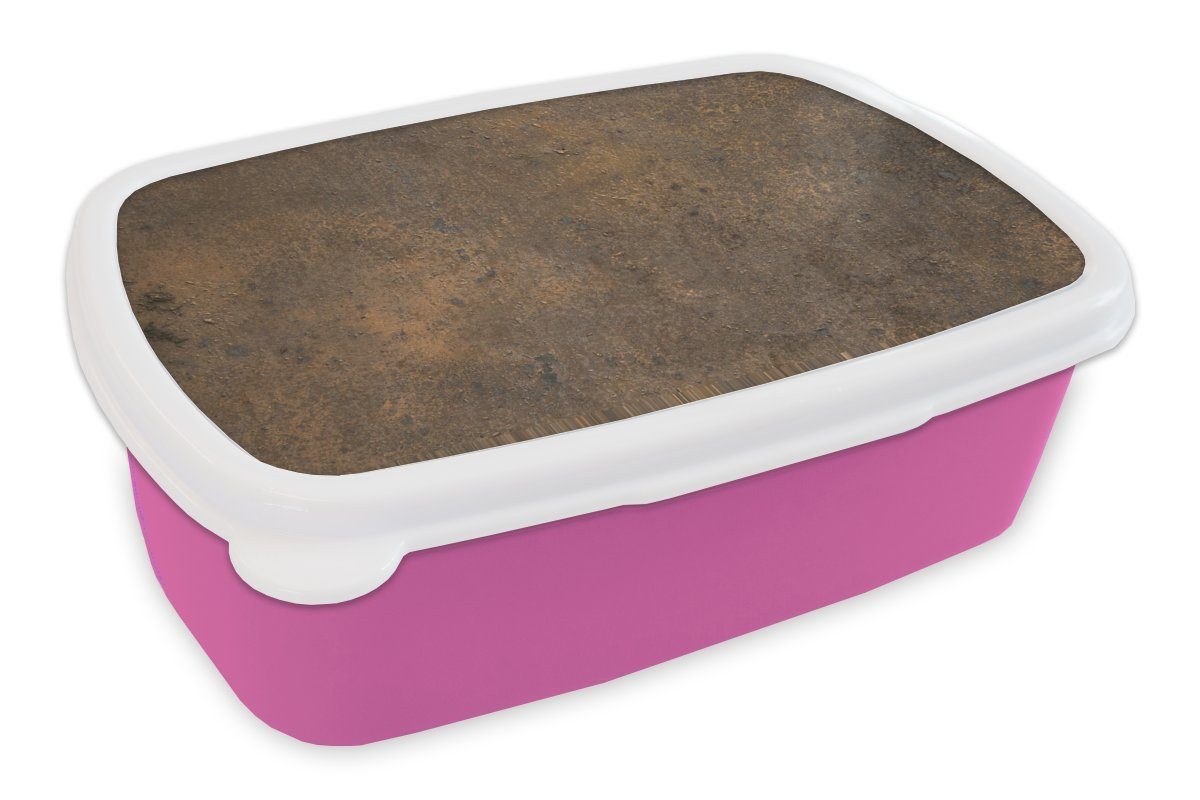 MuchoWow Lunchbox Rostdruck - Eisen - Braun, Kunststoff, (2-tlg), Brotbox für Erwachsene, Brotdose Kinder, Snackbox, Mädchen, Kunststoff rosa