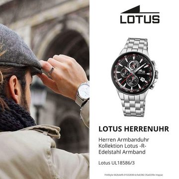 Lotus Quarzuhr LOTUS Herren Uhr Sport 18586/3 Edelstahl, Herren Armbanduhr rund, Edelstahlarmband silber
