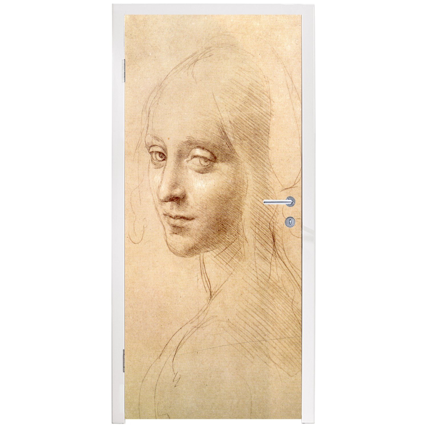 Türaufkleber, cm Leonardo St), da Fototapete für Matt, bedruckt, Türtapete 75x205 (1 Vinci, Skizze - MuchoWow Tür,