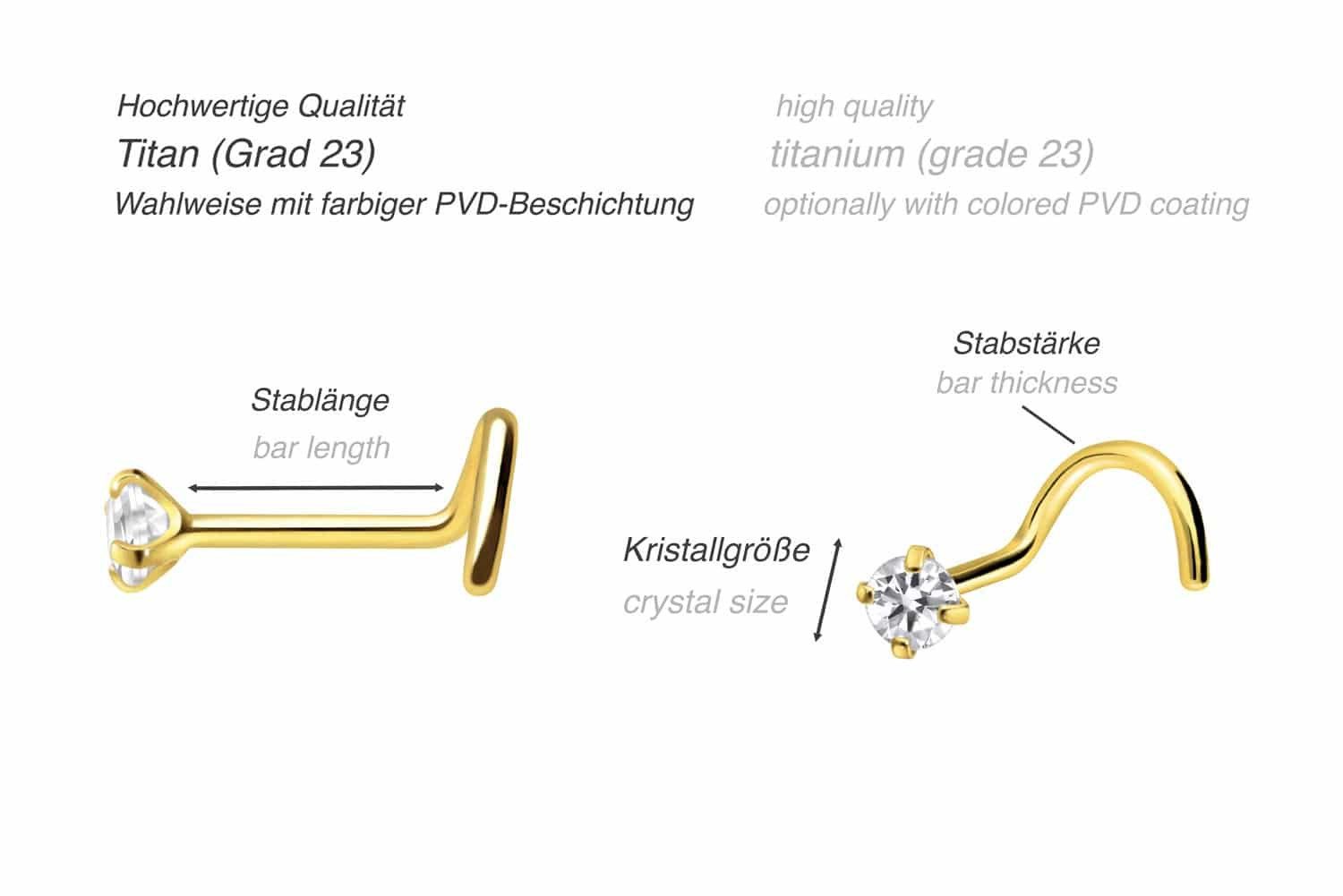 PIERCINGLINE Nasenpiercing Titan Nasenstecker Spirale EINGEFASSTER KRISTALL (Nasenstecker, 1-tlg)