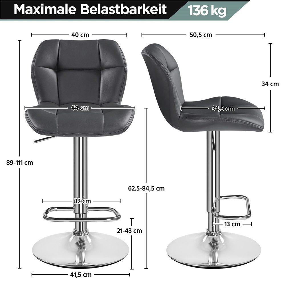 Yaheetech Barhocker 360° Drehbare Hocker mit Fußstütze (4 St), 1/2/4/6er-Set Barstühle Küchenstühle Bistrohocker höhenverstellbar – Bild 4 von 5