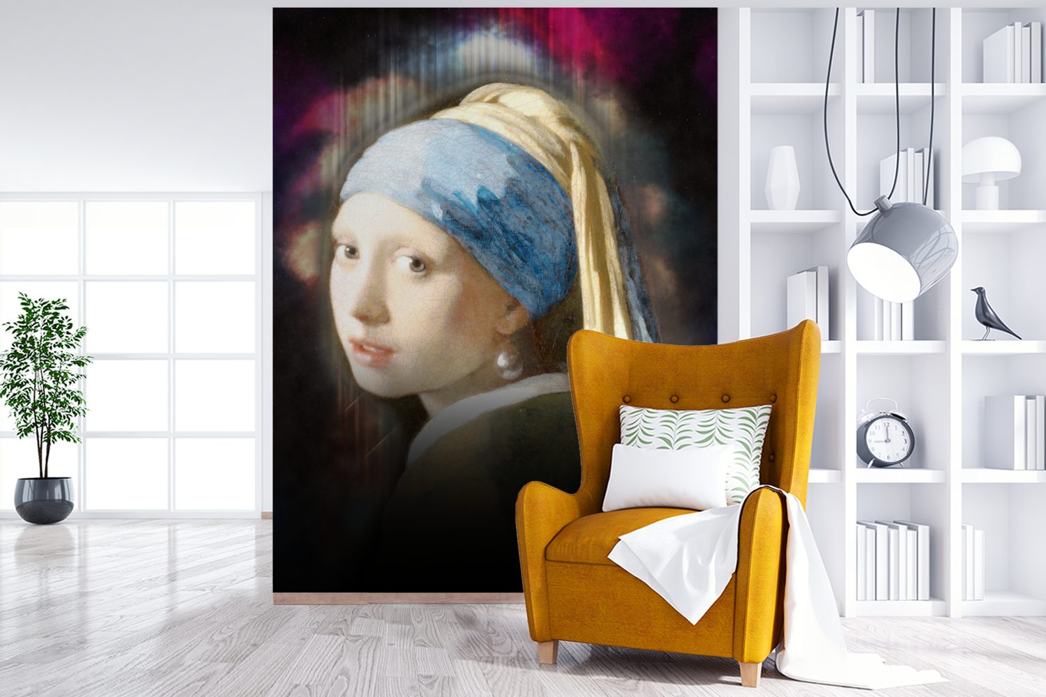 Matt, dem Mädchen für - - Das Wandtapete Montagefertig Vermeer Perlenohrring Tapete Vinyl mit St), Regenbogen, bedruckt, (4 Wohnzimmer, Fototapete MuchoWow