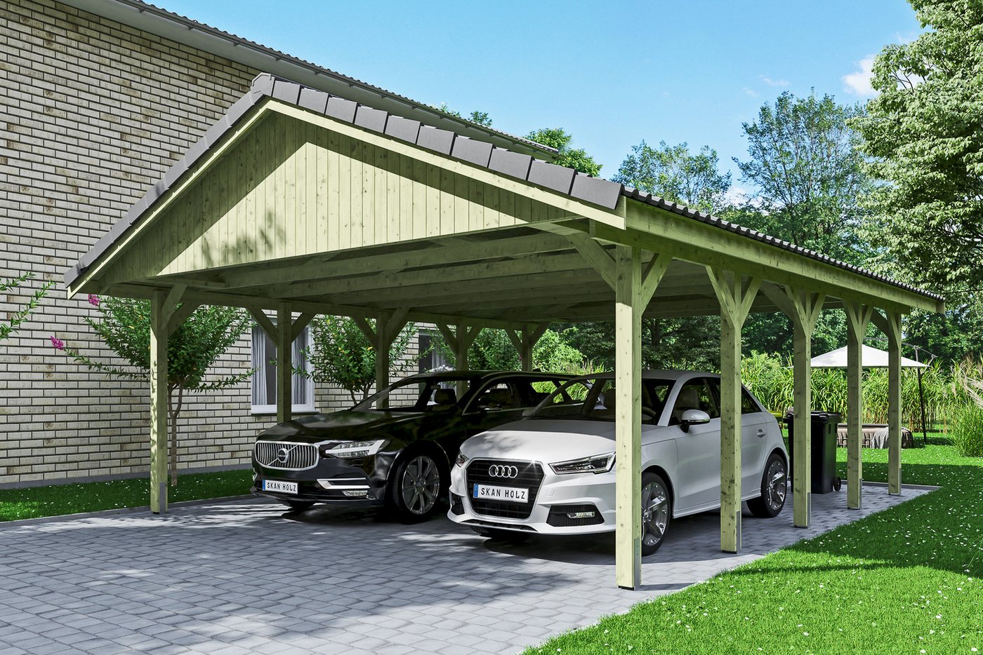 Thumbnail - Skanholz Doppelcarport Wallgau, BxT: 620x750 cm, 215 cm Einfahrtshöhe, mit Dachlattung