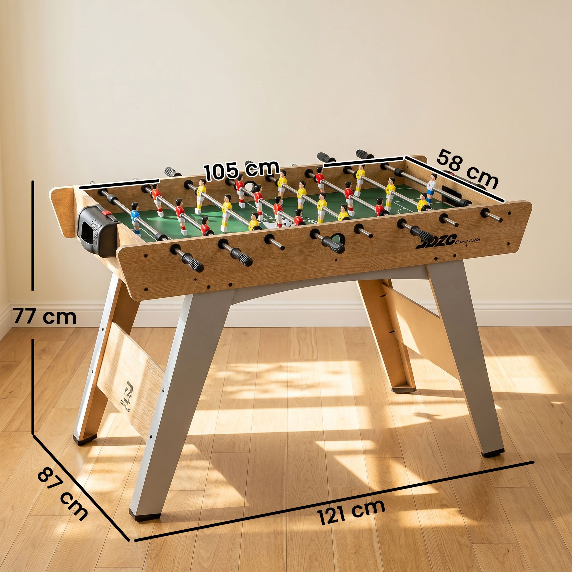 SPORTNOW Kickertisch Tischkicker inkl 22 Kicker 2 Bälle Rutschfest Griffe Punktezähler (Tischfußball, 3-tlg., für Kinder & Erwachsene), 121x87x77cm Naturholz