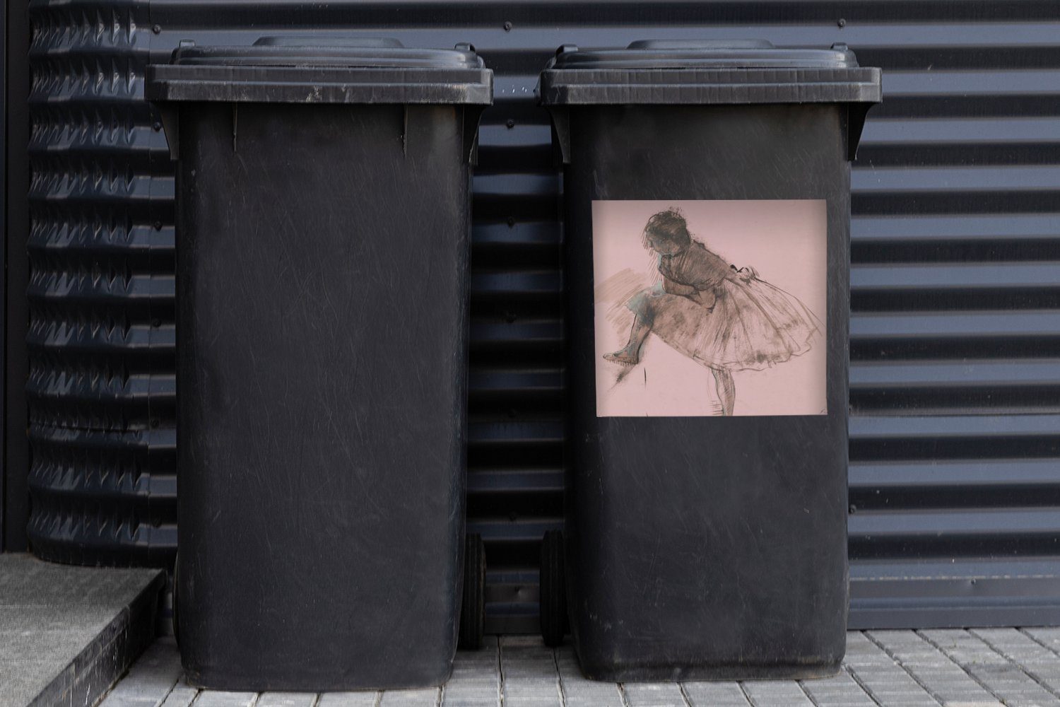 MuchoWow Wandsticker Studie einer Edgar (1 Sticker, - Container, Abfalbehälter Mülleimer-aufkleber, Balletttänzerin Gemälde Degas Mülltonne, St), von