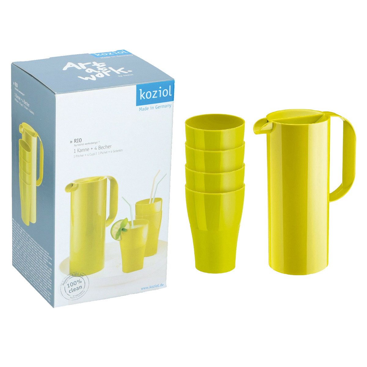 Glas Koziol Kanne und 4 Tassen RIO & ROY - Kunststoff - Design - Grün
