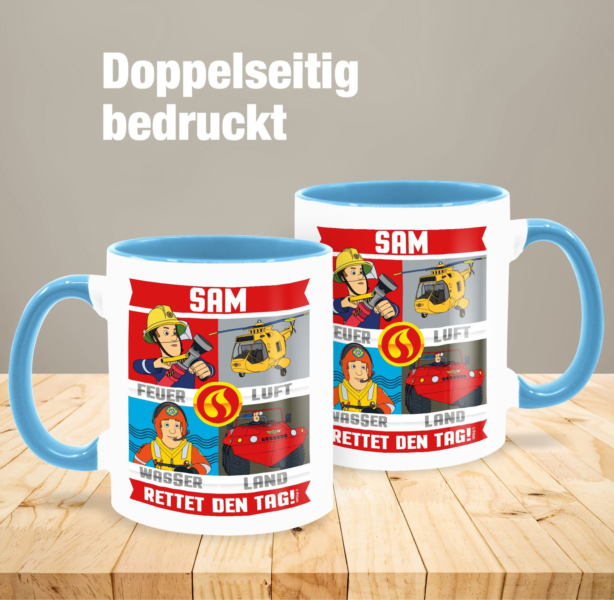 1 Feuerwehrmann Hellblau Sam Tasse Keramik, Sam den Tag, Shirtracer rettet Tasse