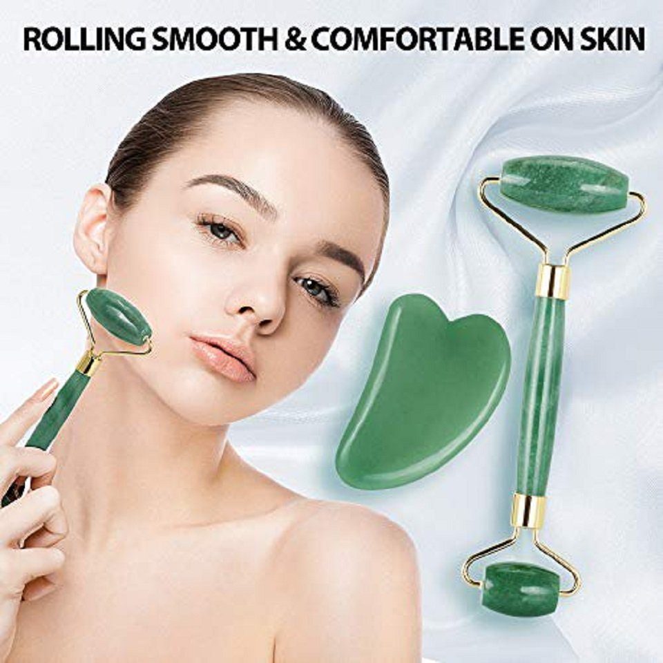 Roller Sha, Daskoo Face Gua Gesichtsmassagegerät Falten Grün Set Gesichtsmassage Anti Massagegerät Jade Aging Jade Anti Roller