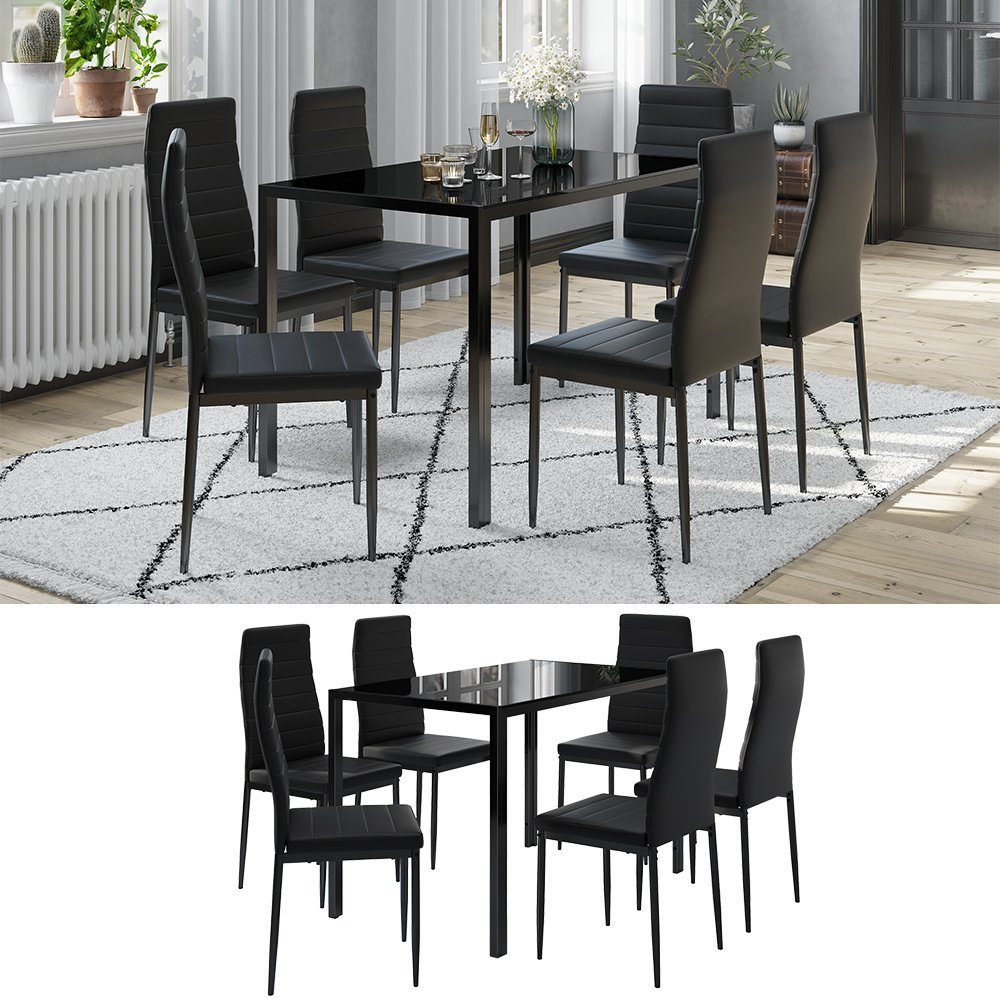 Stühlen mit Vicco schwarz Esstisch | Essgruppe GRAND schwarz METALL | 6 schwarz Schwarz