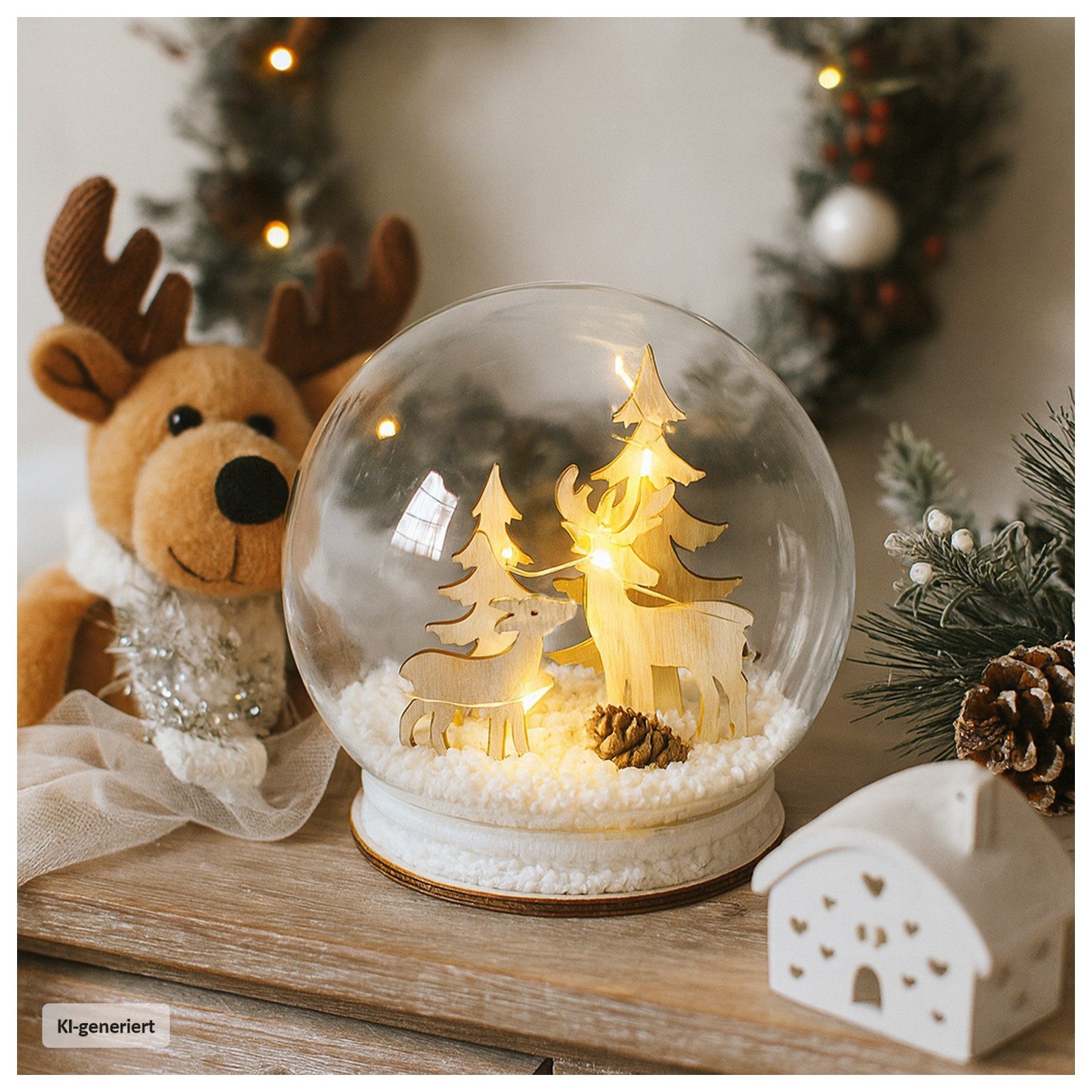HTI-Living Schneekugel Schneekugel Rehe mit LED-Beleuchtung (Stück, 1 St., 1 Schneekugel, ohne Batterien), Weihnachtsdeko batteriebetrieben
