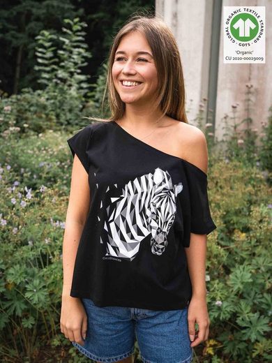 CircleStances T-Shirt »GOTS Damen T-Shirt mit XL Rundhalsausschnitt Schwarz Weiß Geometrisches Zebra Gr XS-XL« mit Print