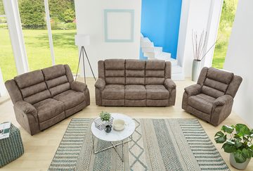 luma-home 2-Sitzer 15133, Sofa mit halbautomatischer Relaxfunktion 153 cm breit, Federkern, Wellenunterfederung, Bezug Mikrofaser, Vintage Grau Braun