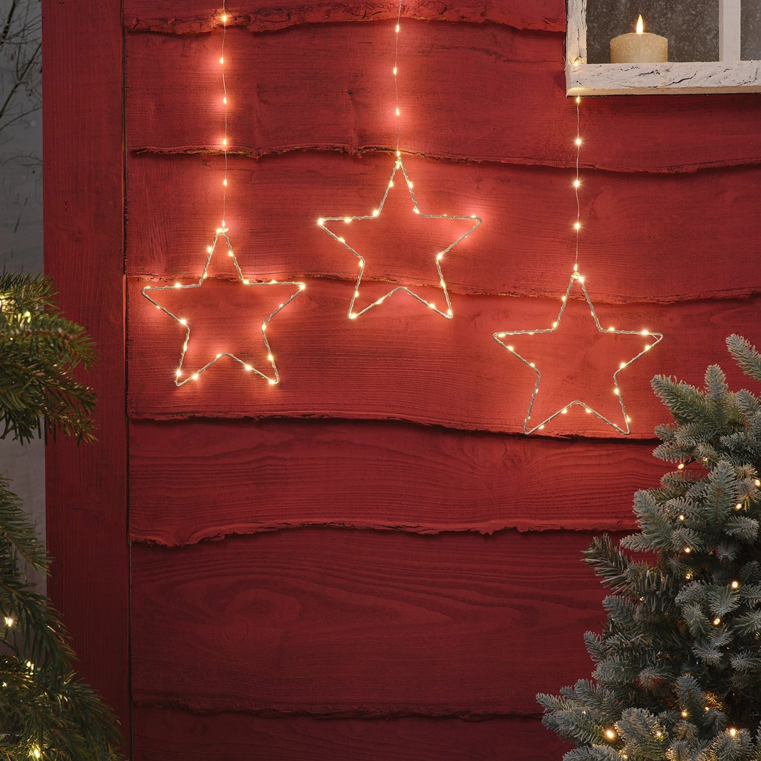 Lights4fun LED-Stern für außen 3er Set LED-Sterne außen