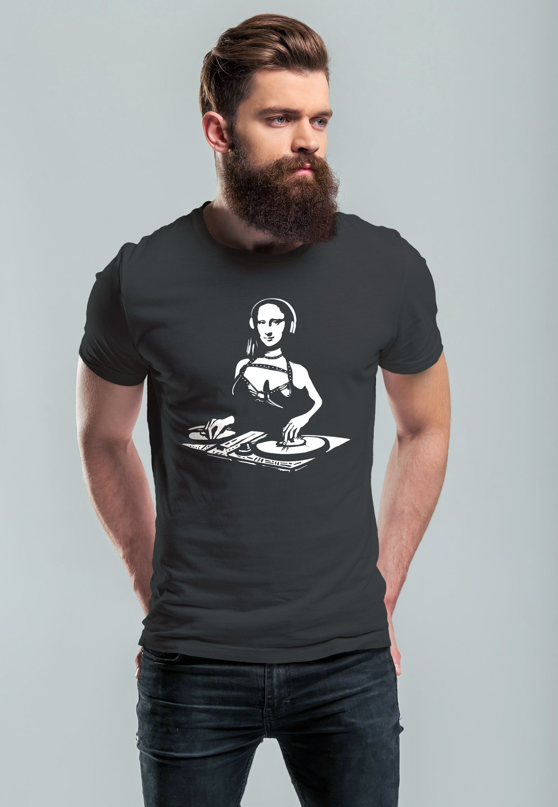 Neverless anthrazit Rave Herren Festival mit Electronic Fash DJ Mona Print-Shirt Lisa Print Music Techno T-Shirt