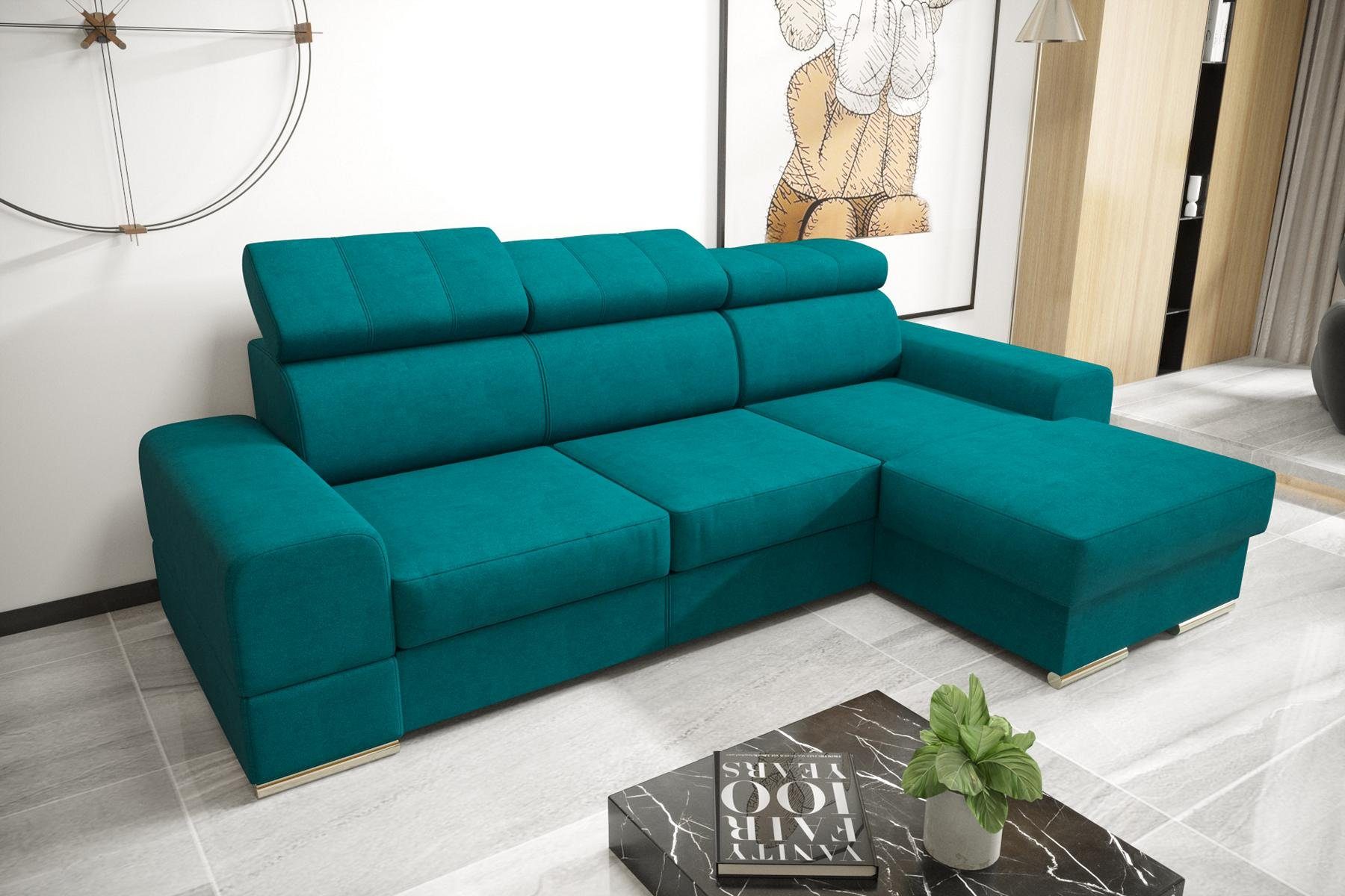 Ecksofa Sofa in Stoff Ecksofa Bettfunktion Blau Europe Couch, JVmoebel L-Form Made Wohnlandschaft