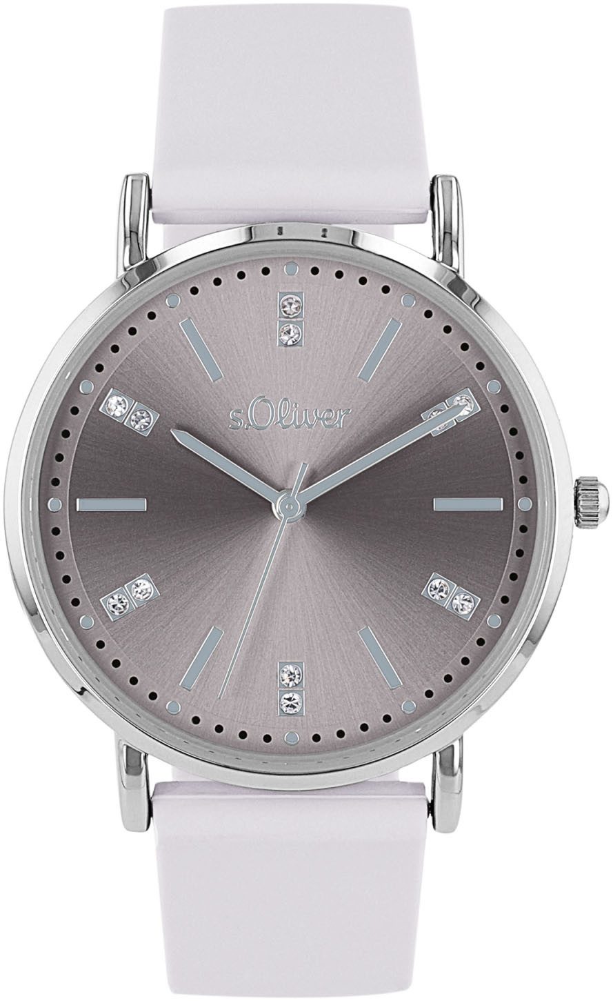 s.Oliver Quarzuhr 2038368, Armbanduhr, Damenuhr, Kristallsteine, Silikonarm günstig online kaufen