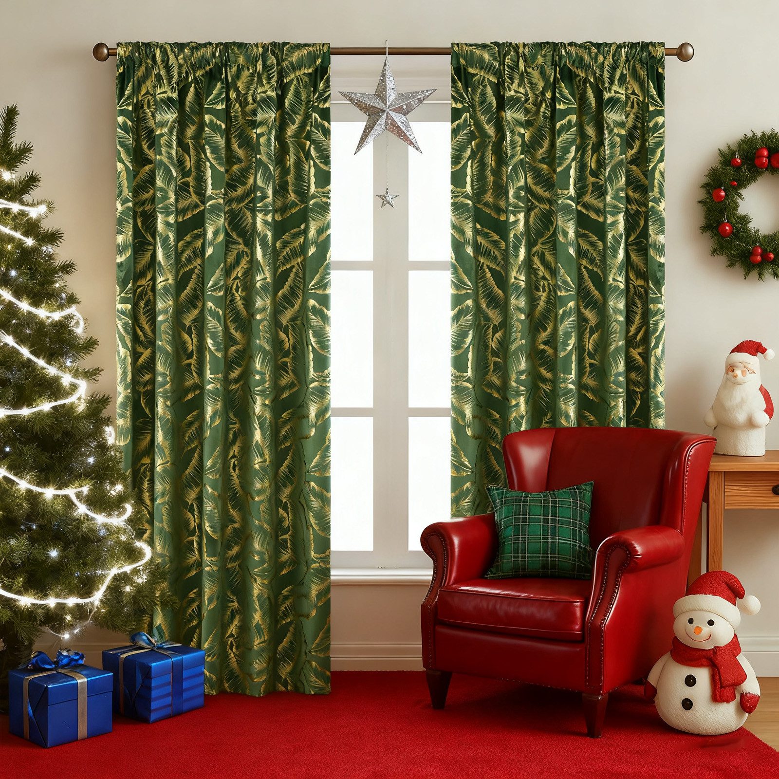 Jibenhome Schiebegardine 2-er Set Vorhang Velvet Multifunktionsband, Samtvorhang Blattgoldfolie, Kältedämmung/Wärmedämmung