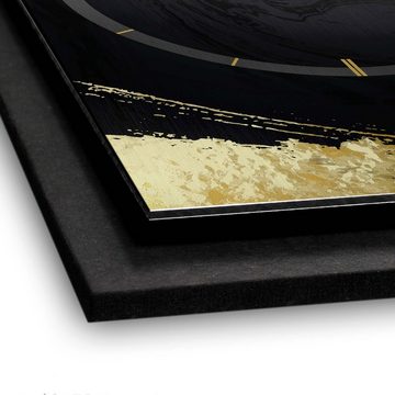 Kreative Feder Wanduhr 3D Designer-Wanduhr Gold on Black (ohne Ticken; Funk- oder Quarzuhrwerk; elegant, außergewöhnlich, modern)