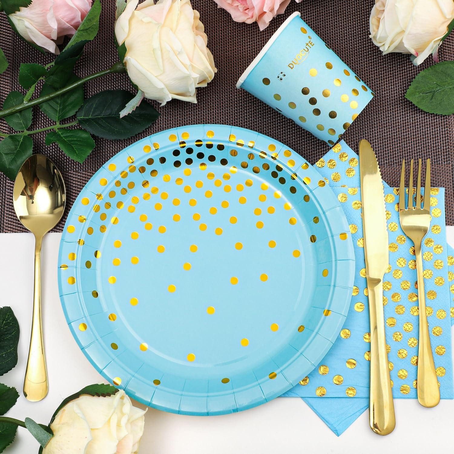 LuxusKollektion Tischdecke Blau Gold Partygeschirr Set günstig online kaufen