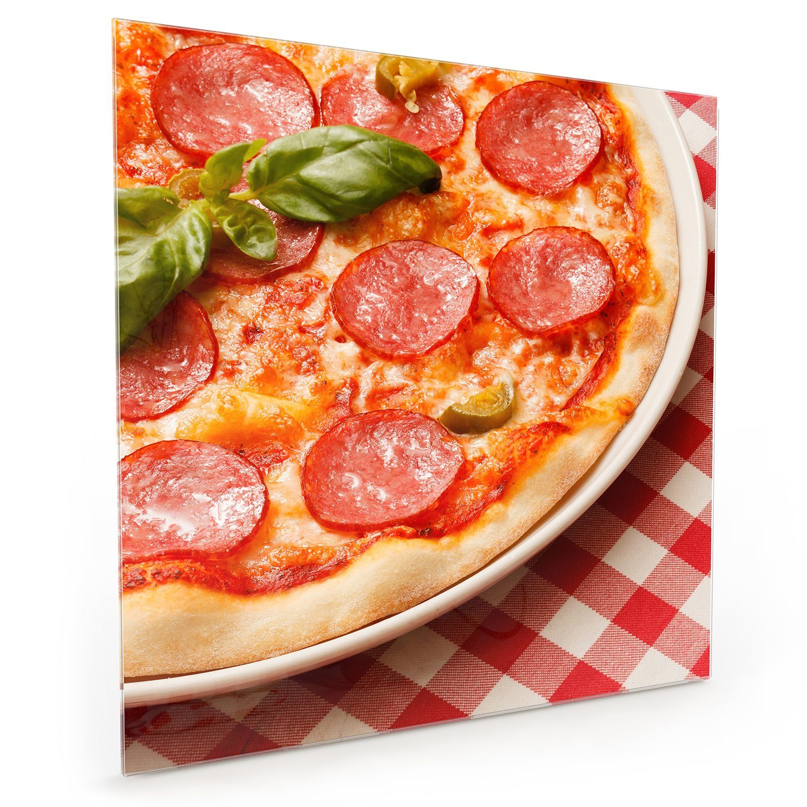 Primedeco Küchenrückwand Spritzschutz Glas Pizza mit Basilikum