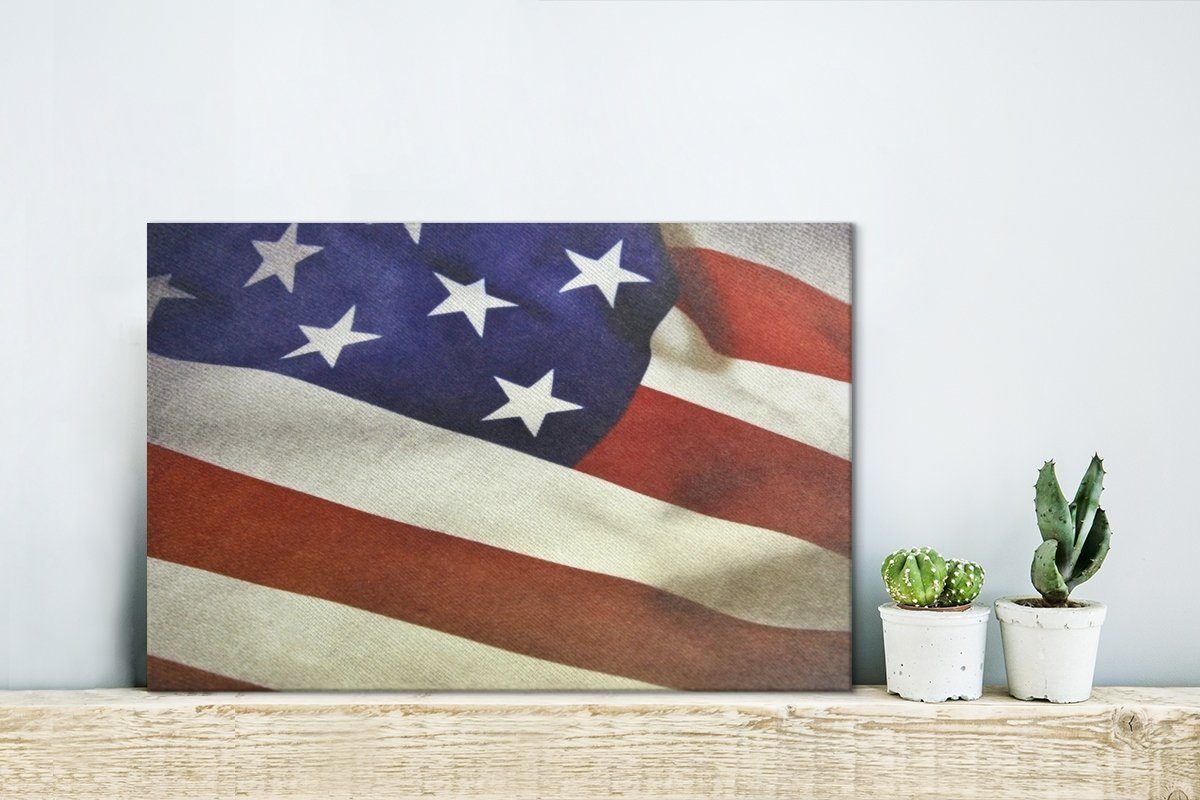 Wandbild St), Leinwandbild Vereinigte Flagge (1 Wanddeko, Klassische Staaten, OneMillionCanvasses® cm 30x20 Leinwandbilder, Aufhängefertig,