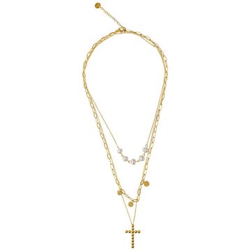 ANELY Kette mit Anhänger Layering Halskette mit Kreuz & Plättchen Anhänger Modeschmuck (1-tlg), 7096 in Gold