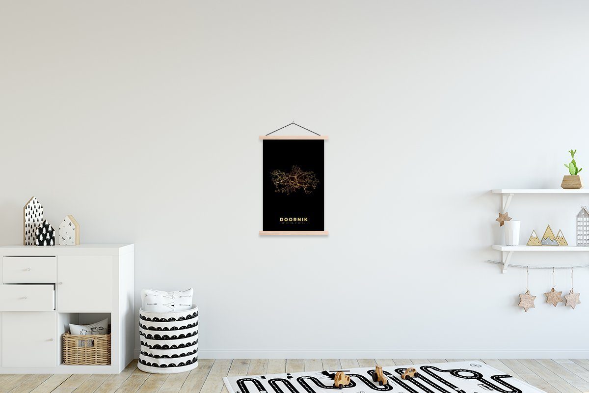 Gold Bilderleiste, (1 Poster - St), Stadtplan MuchoWow - Wohnzimmer, Tournai, Belgien Textilposter - Karte Posterleiste, Magnetisch - für