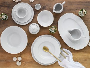 CreaTable Kombiservice Geschirr-Set Arianne (61-tlg), 8 Personen, Porzellan, Service, weiß, klassische, Form, 61 Teile, für 8 Personen