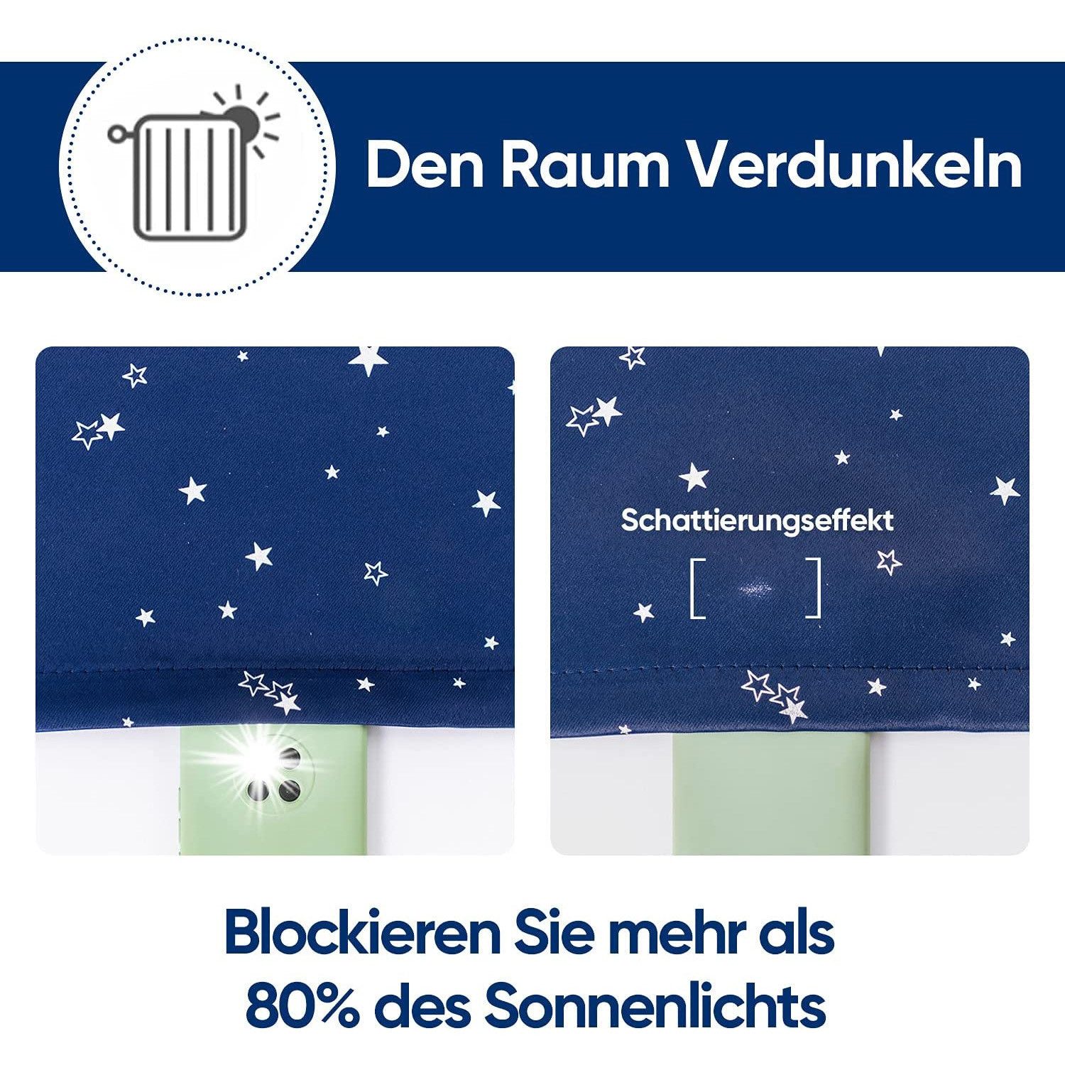 TUWENA Vorhang 2 Stück Blickdicht Verdunkelungsvorhänge mit Sterne
