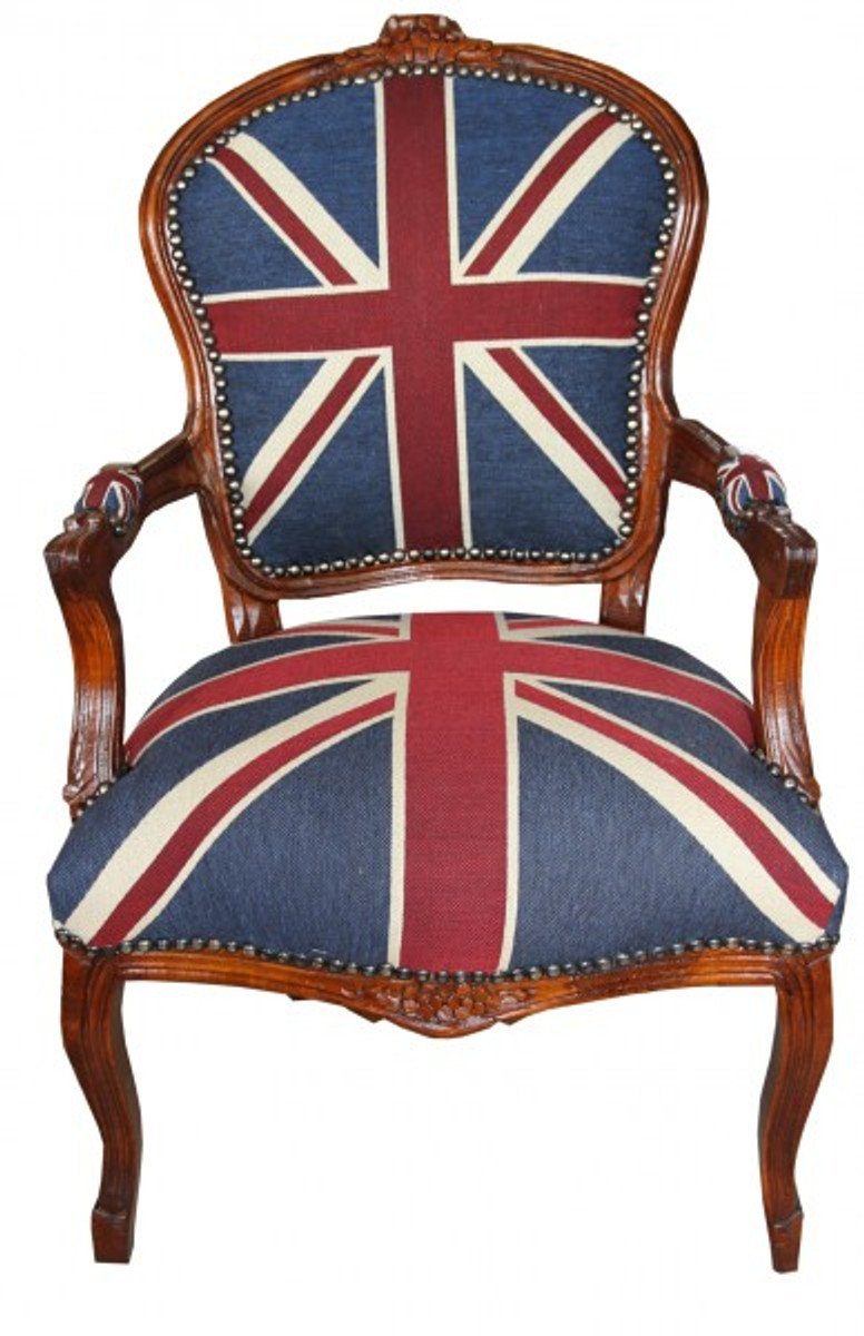 Casa Padrino Besucherstuhl Barock Salon Stuhl Union Jack / Mahagoni Braun - Englische Flagge - England