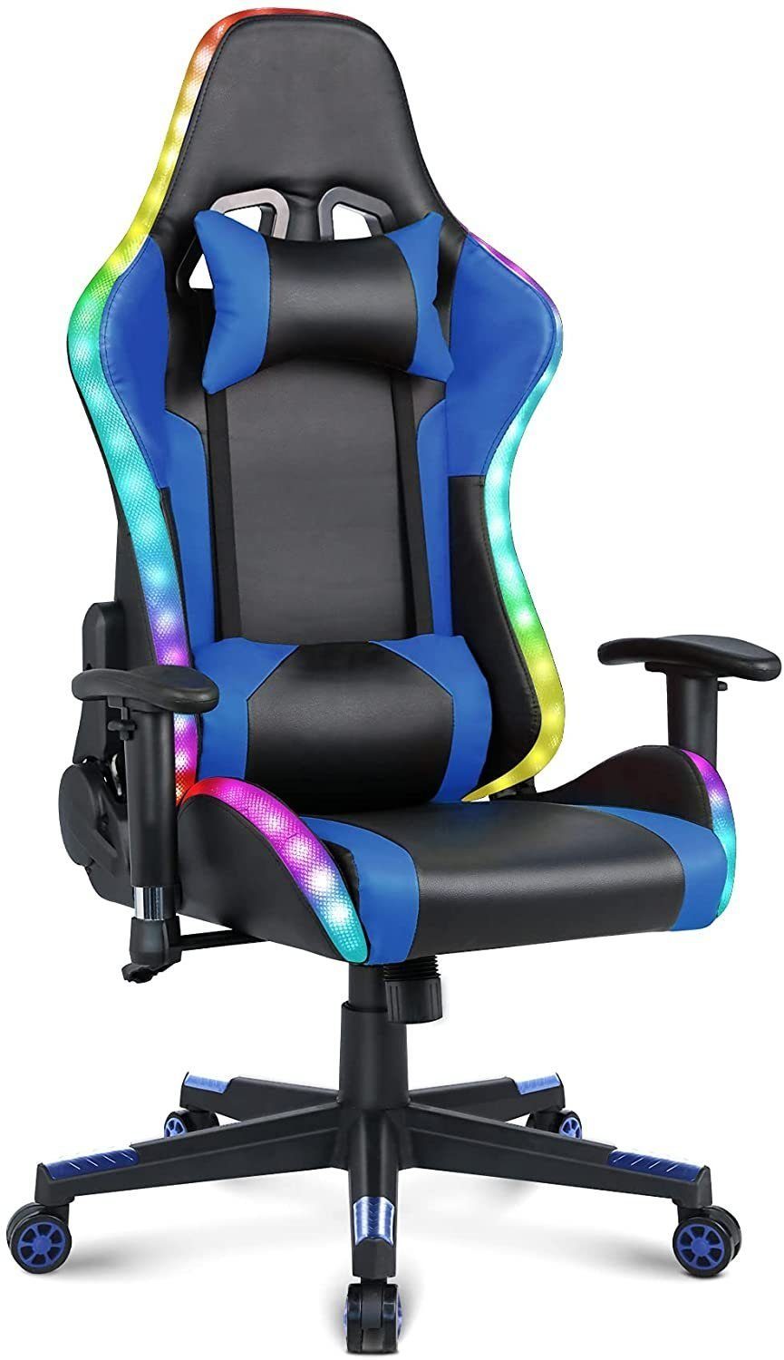 HomeMiYN Gaming Chair Gaming Stuhl Lautsprechern LED-Leuchten ergonomischer Bürostuhl Hoher Blau