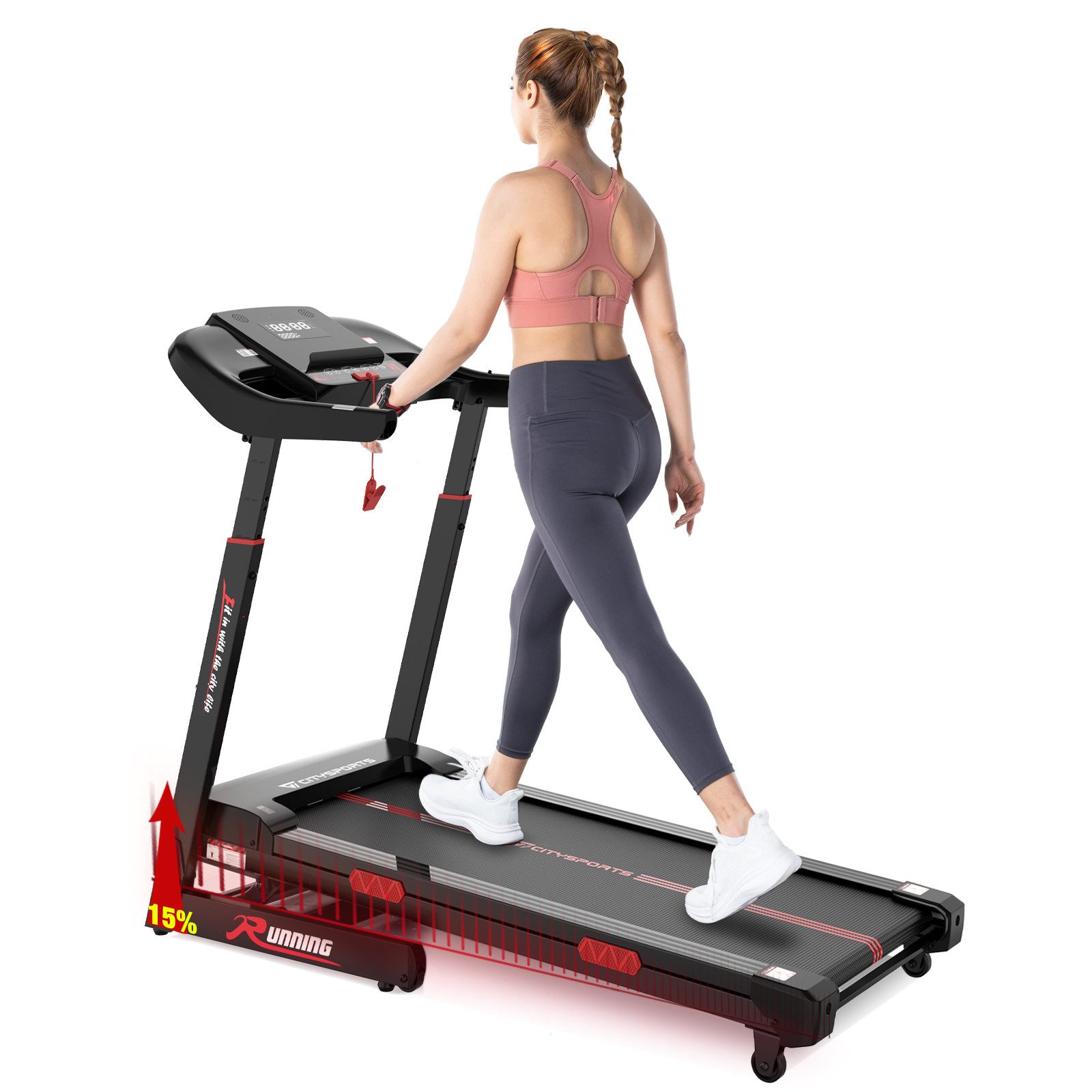 CITYSPORTS Laufband WP16 Laufband für zu Hause 1-15km/h, Elektrischer Winkellift 0-15%, Mit Puls Max Tragfähigkeit 200kg, 2200W Motor Walking-Jogging-Pad