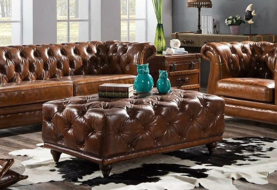 JVmoebel Couchtisch Chesterfield Ledertisch Tisch Polster Sofa Beistell Tische Braun, Made in Europa