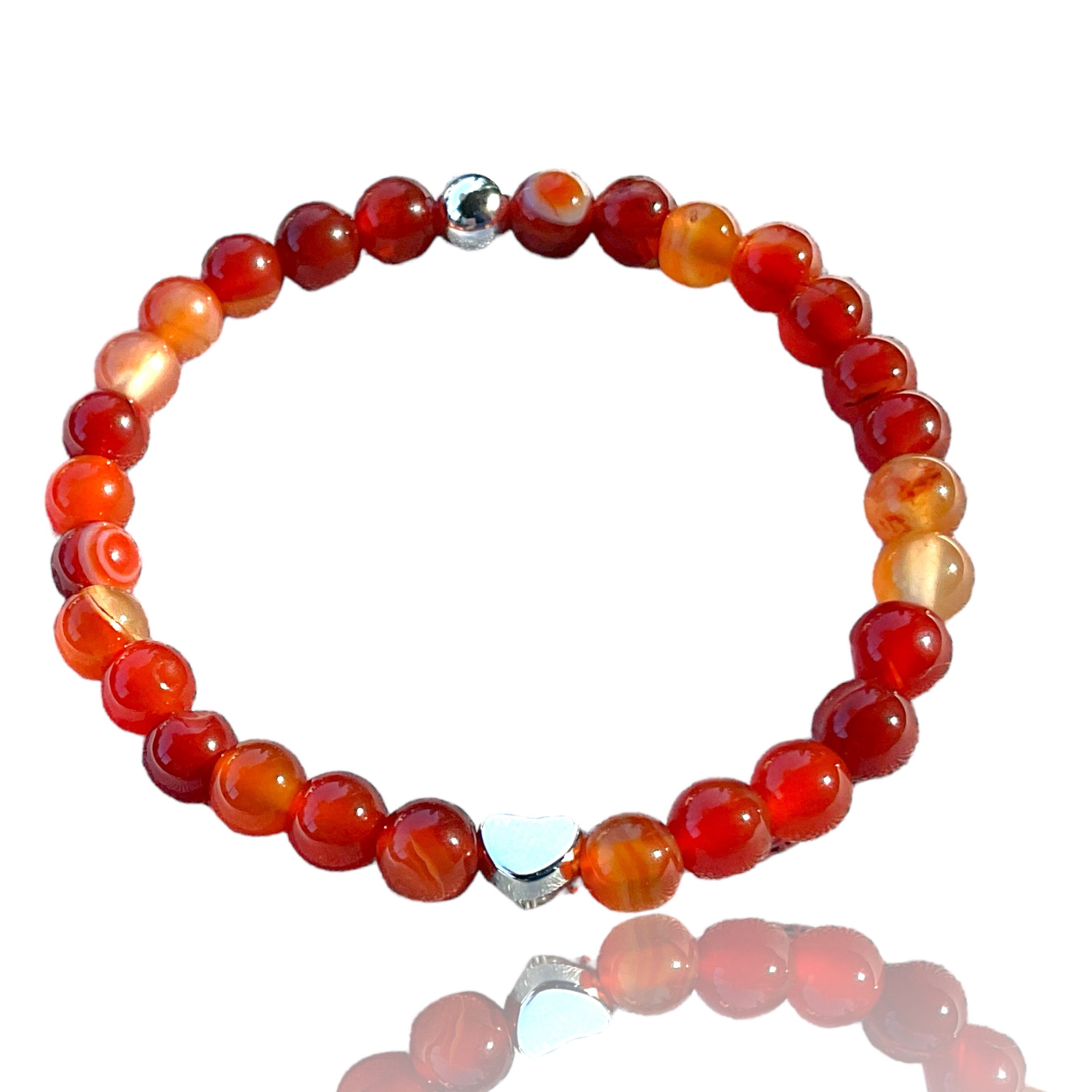 Perlenarmband Carneol Armband mit 925 Silberperle und versilbertem Herz