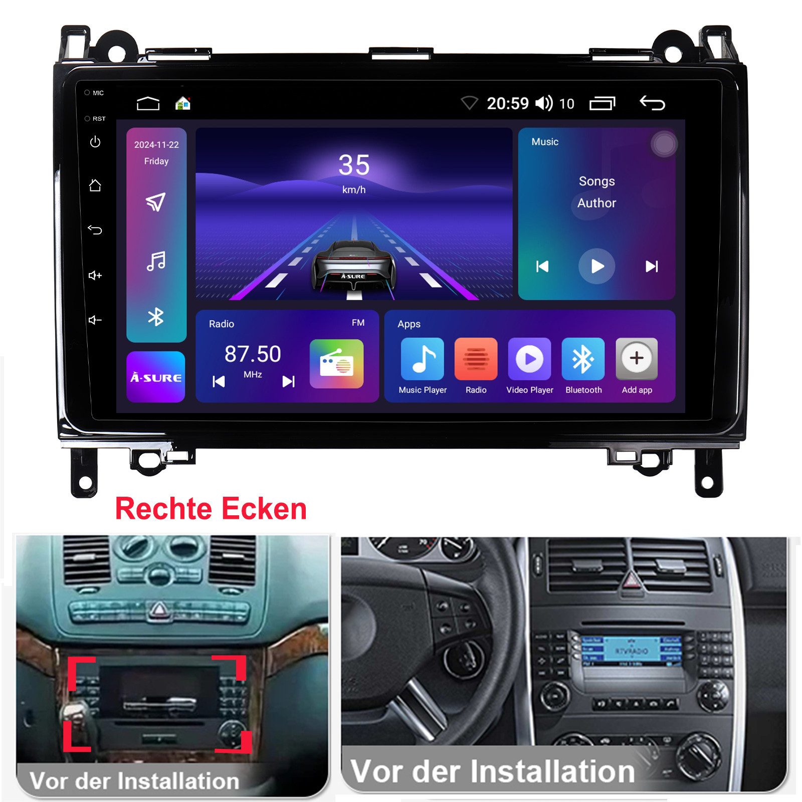 A-Sure Android 15 Navi Für Mercedes-Benz Viano W639 A/B Klasse W169 W245 Autoradio (RDS, DSP, Digitalradio (DAB), 1280*720, WIFI)