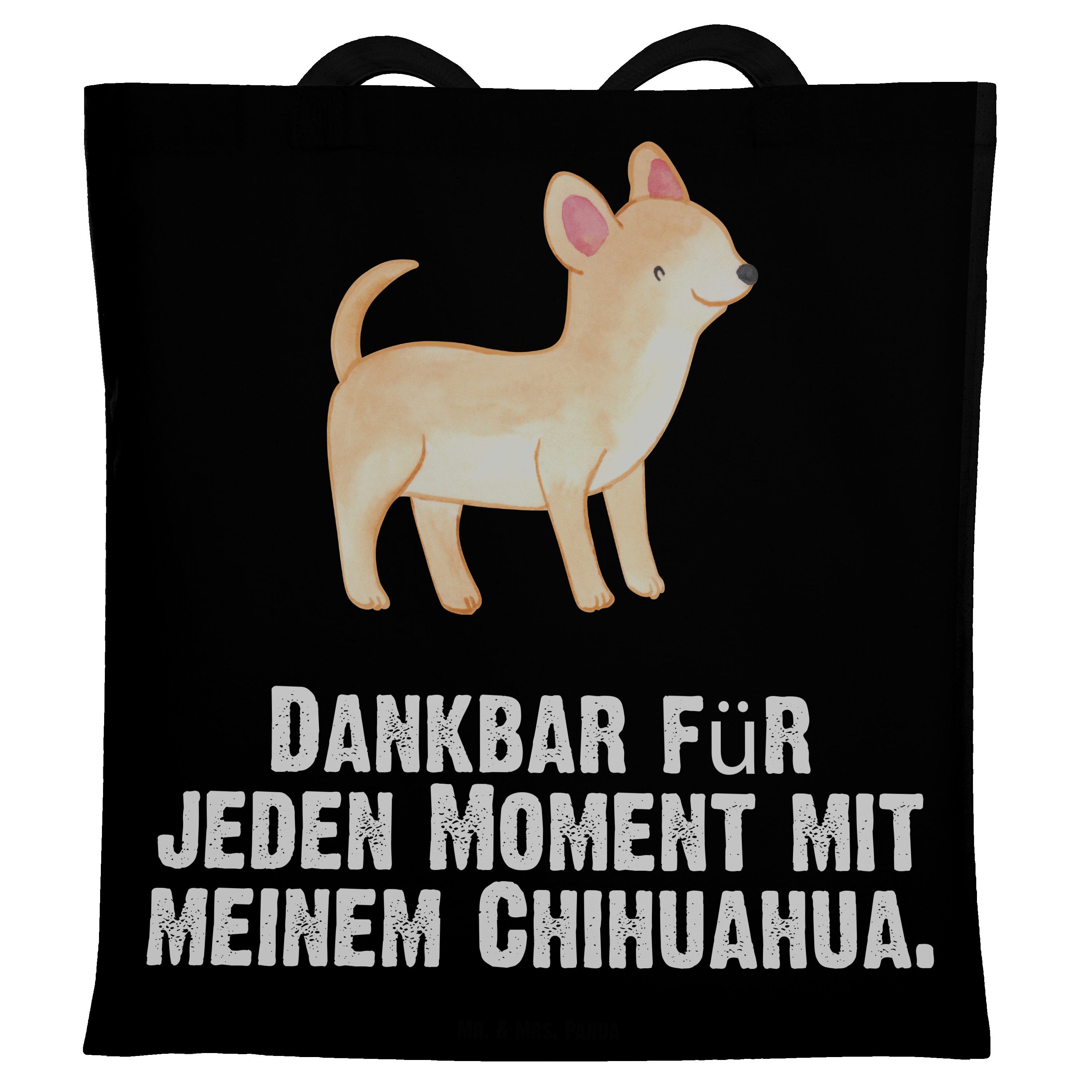 Mr. & Mrs. Panda Tragetasche Chihuahua Moment - Schwarz - Geschenk, Hund, Jutebeutel, Stoffbeutel, (1-tlg)